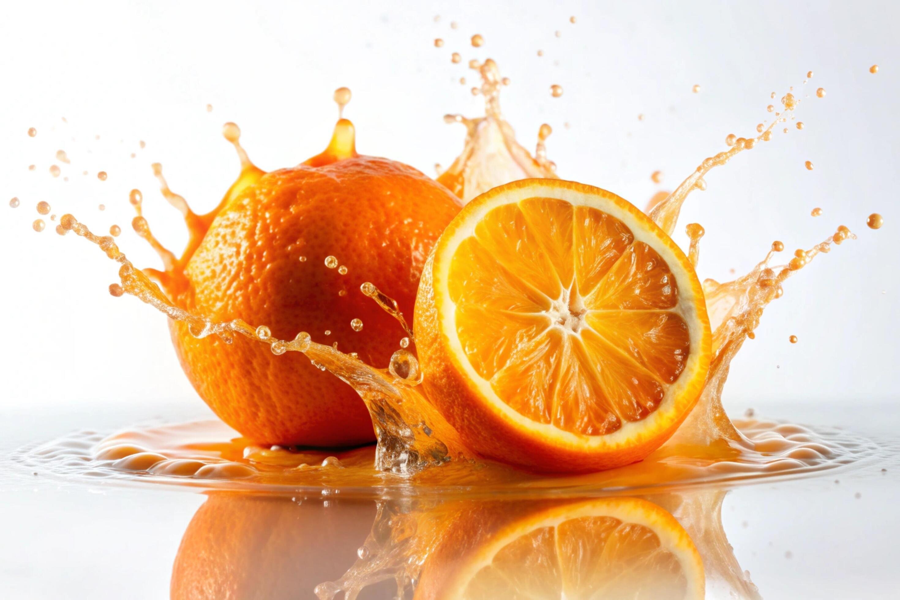 Orange juice splashes on white background Stock Free