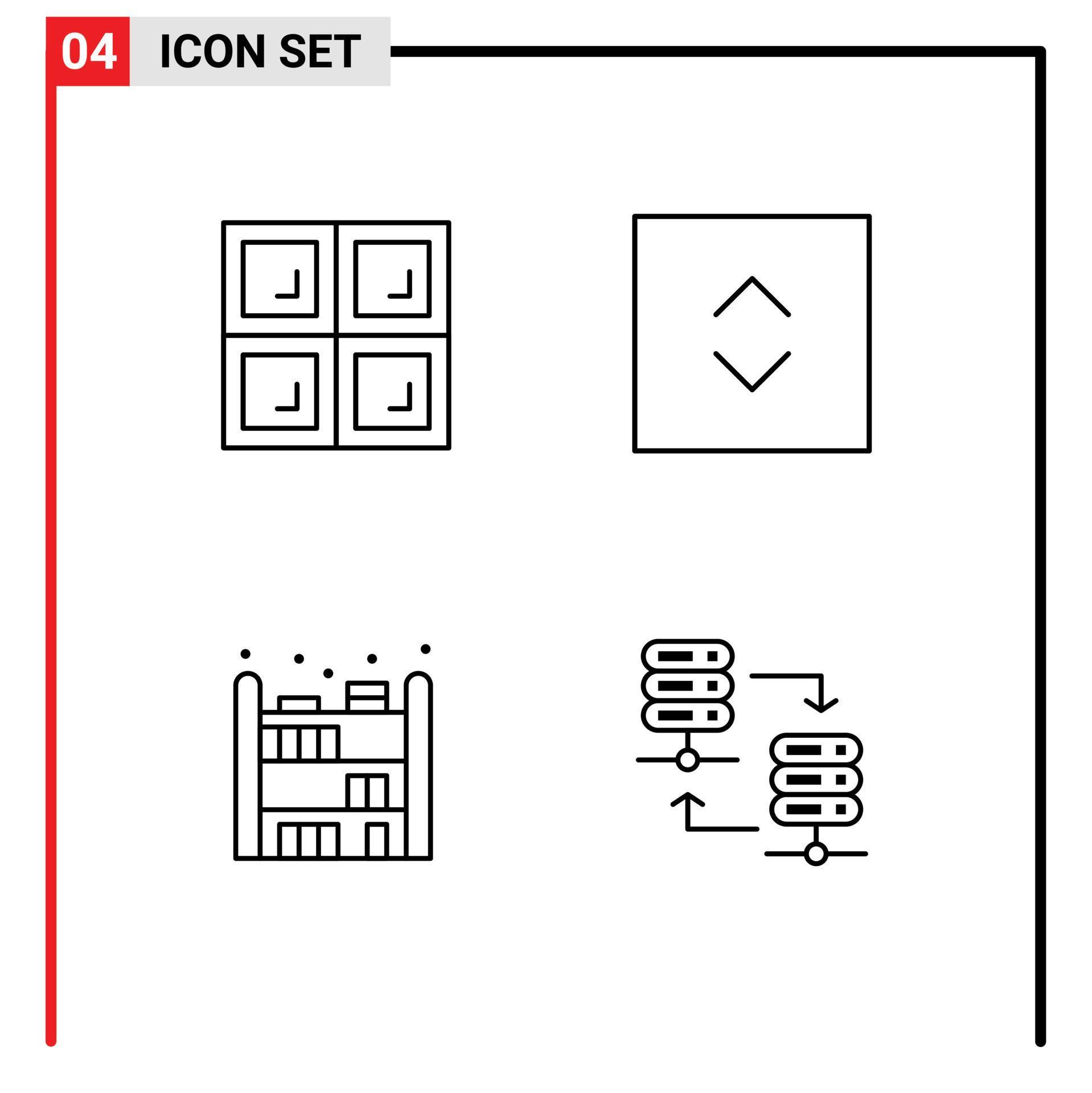 Mobile Interface Line Set of 4 Pictograms of construction server arrows home server rack Editable Vector Design Elements Stock Free