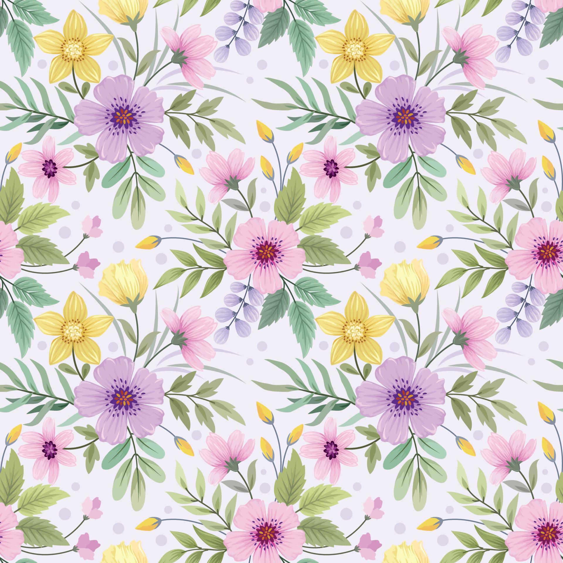 Colorful hand draw flowers seamless pattern. Stock Free