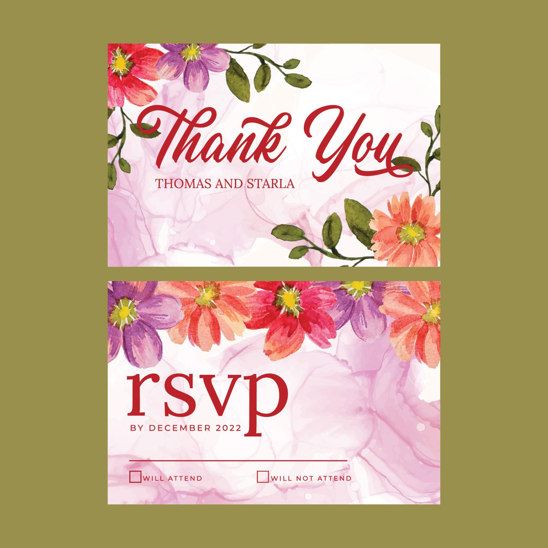 watercolor flower invitation wedding template Stock Free