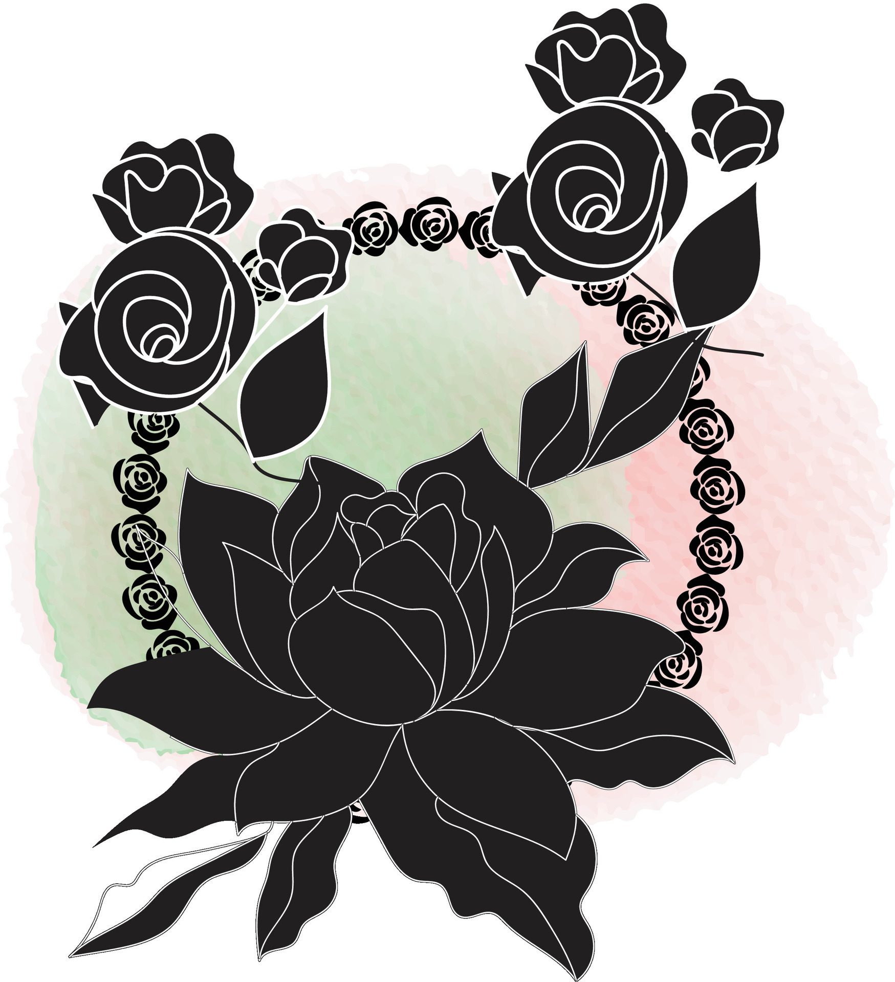 realistic hand drawn flowers with blank banner Free Vector