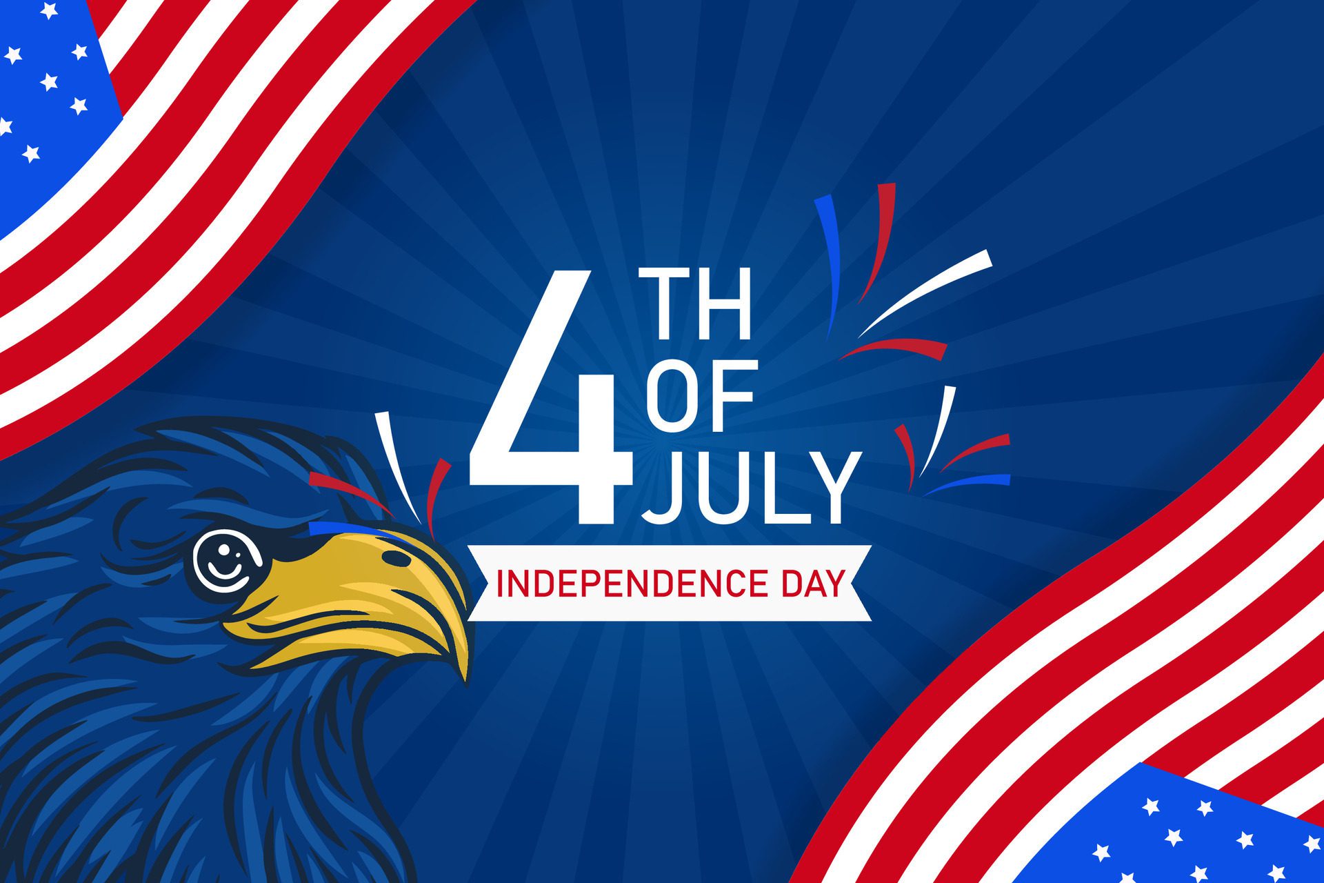 horizontal banner template for american 4th of july celebration with eagle Free Vector