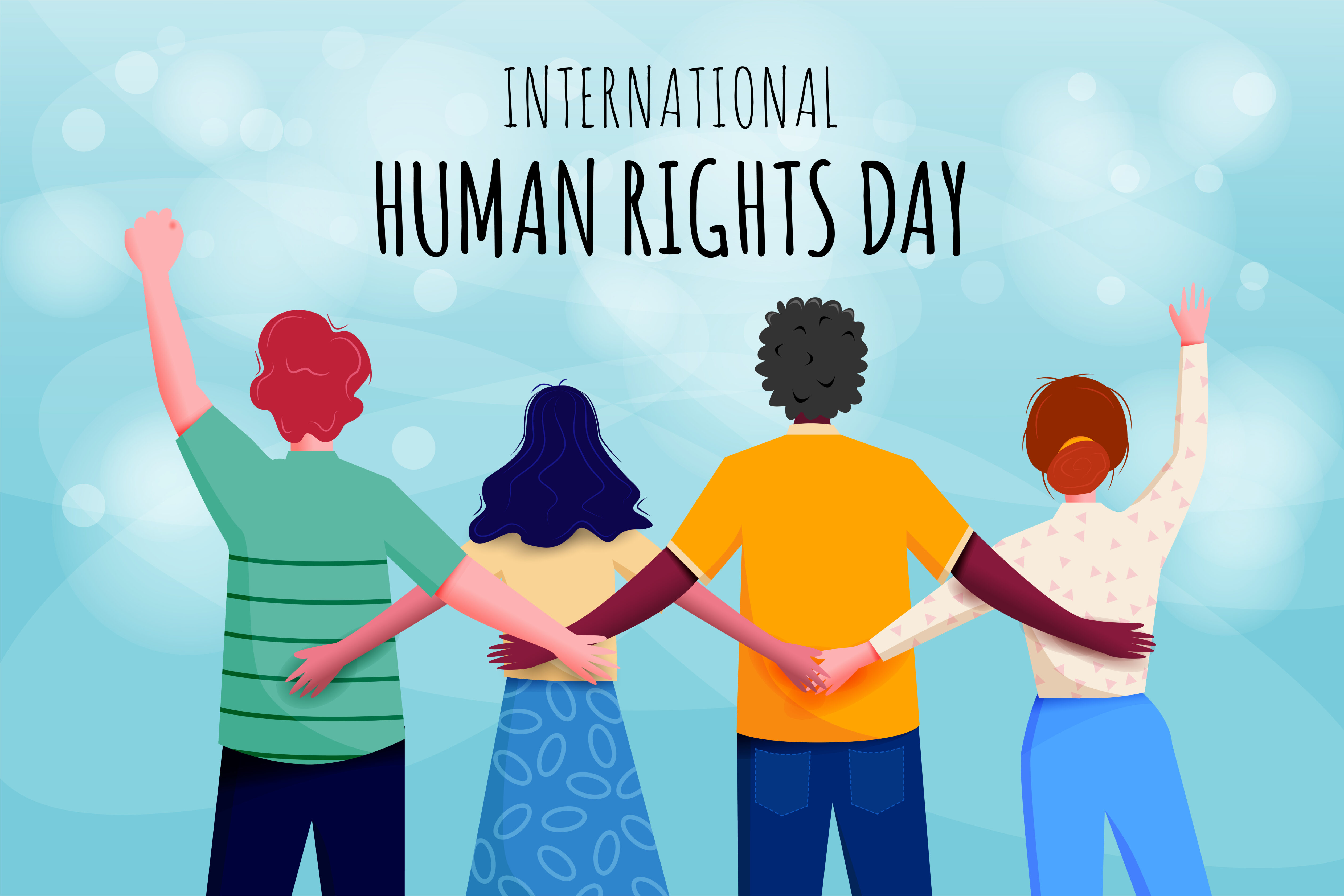 International Human Rights Day Poster with Connected People Free Vector