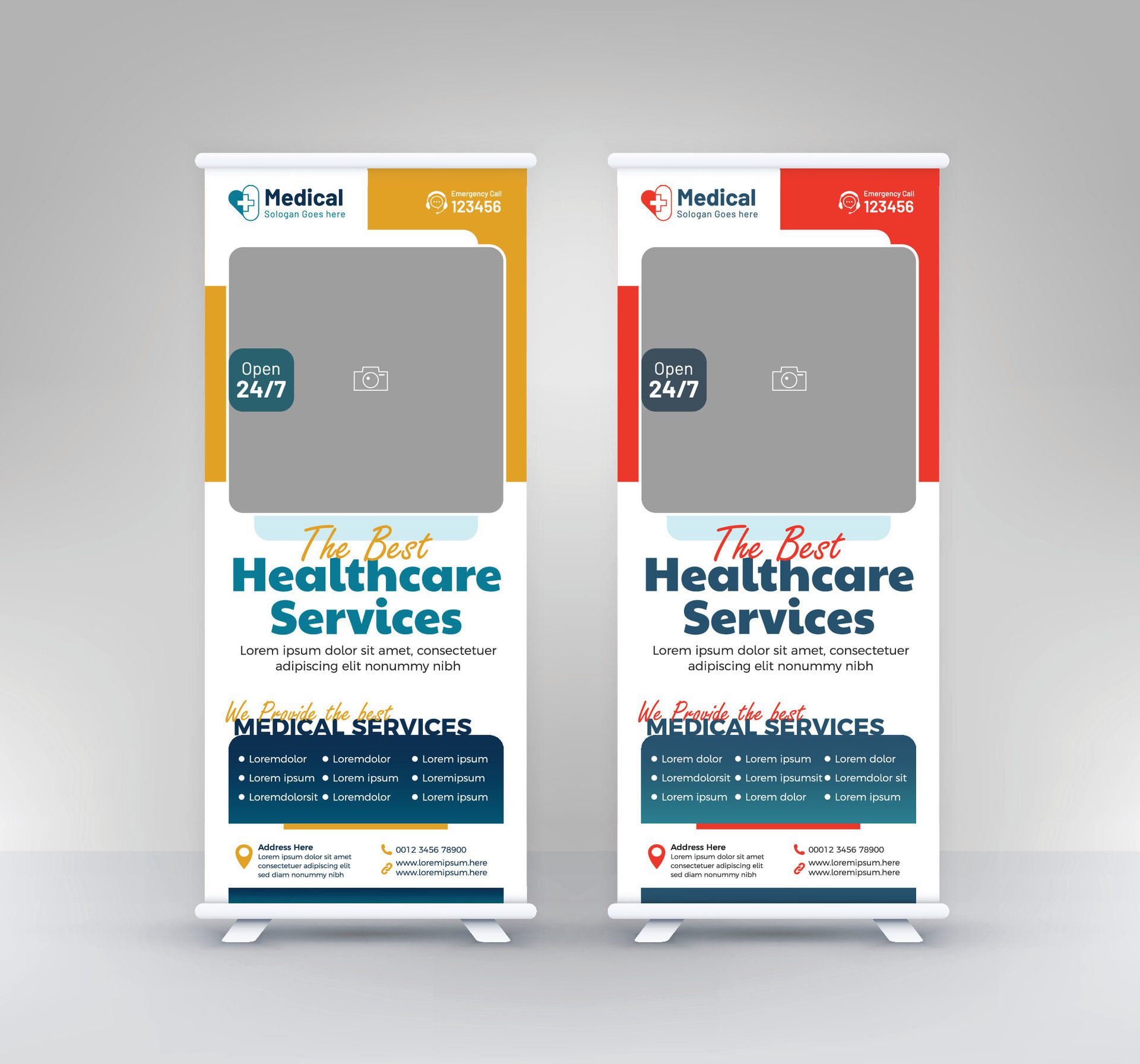 
									professional roll up medical healthcare stand banner template Free Vector