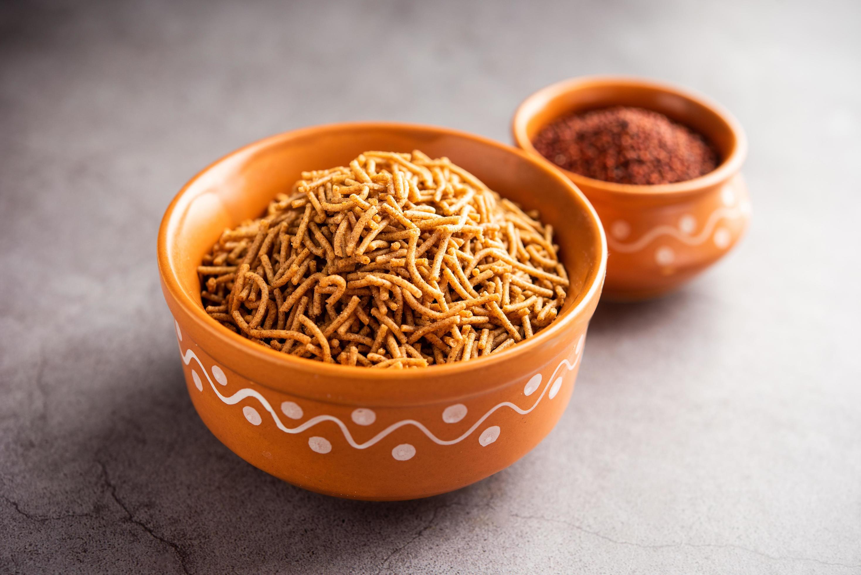 Nachni or Ragi Sev is a delicious crispy noodle made from finger millets, healthy Indian food Stock Free