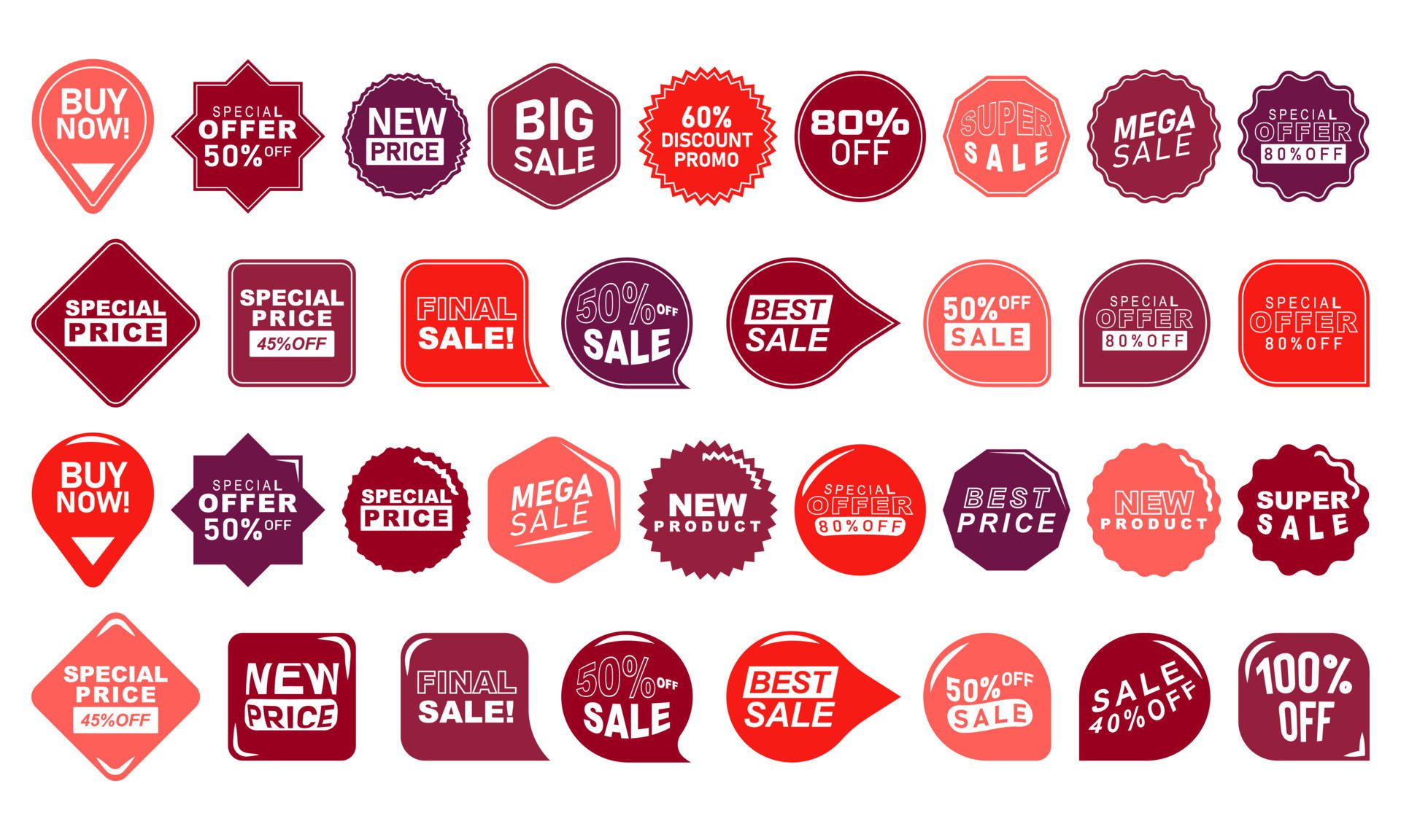 Set of Sale badges. Sale quality tags and labels. Template banner shopping badges. Special offer, sale, discount, etc. Free Vector