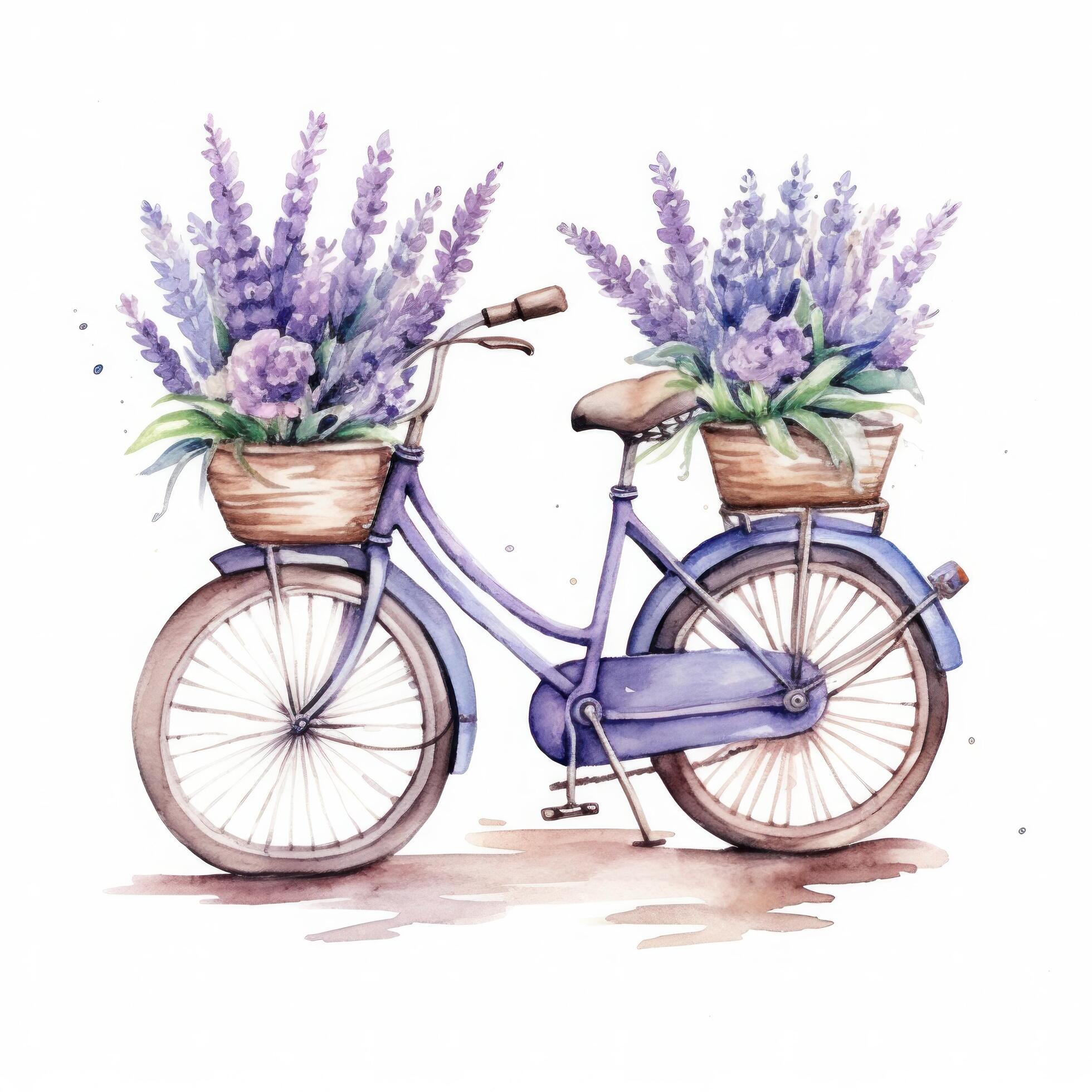 Cute watercolor bicycle with flowers. Illustration Stock Free