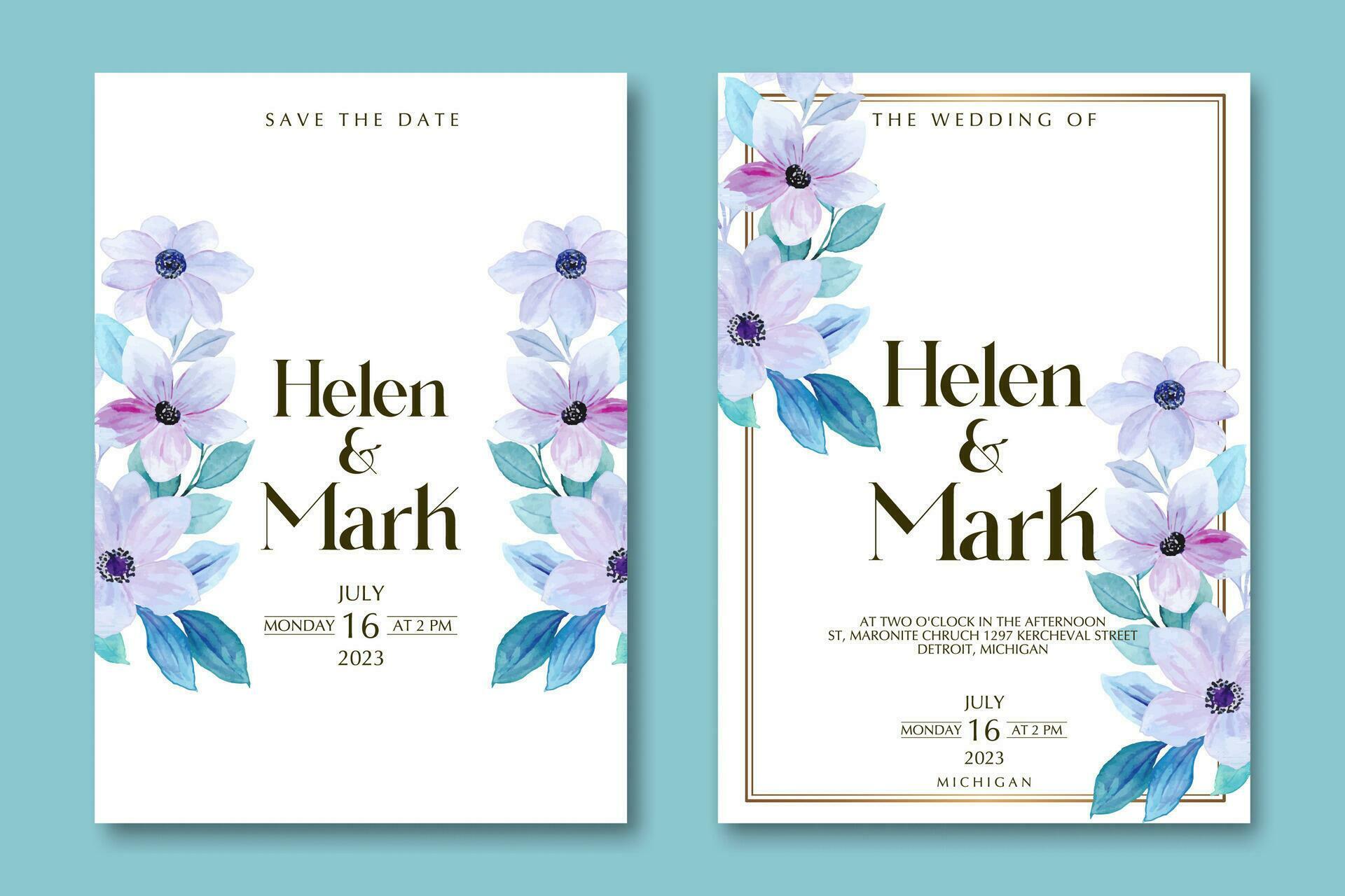 Wedding invitation template with flower Stock Free