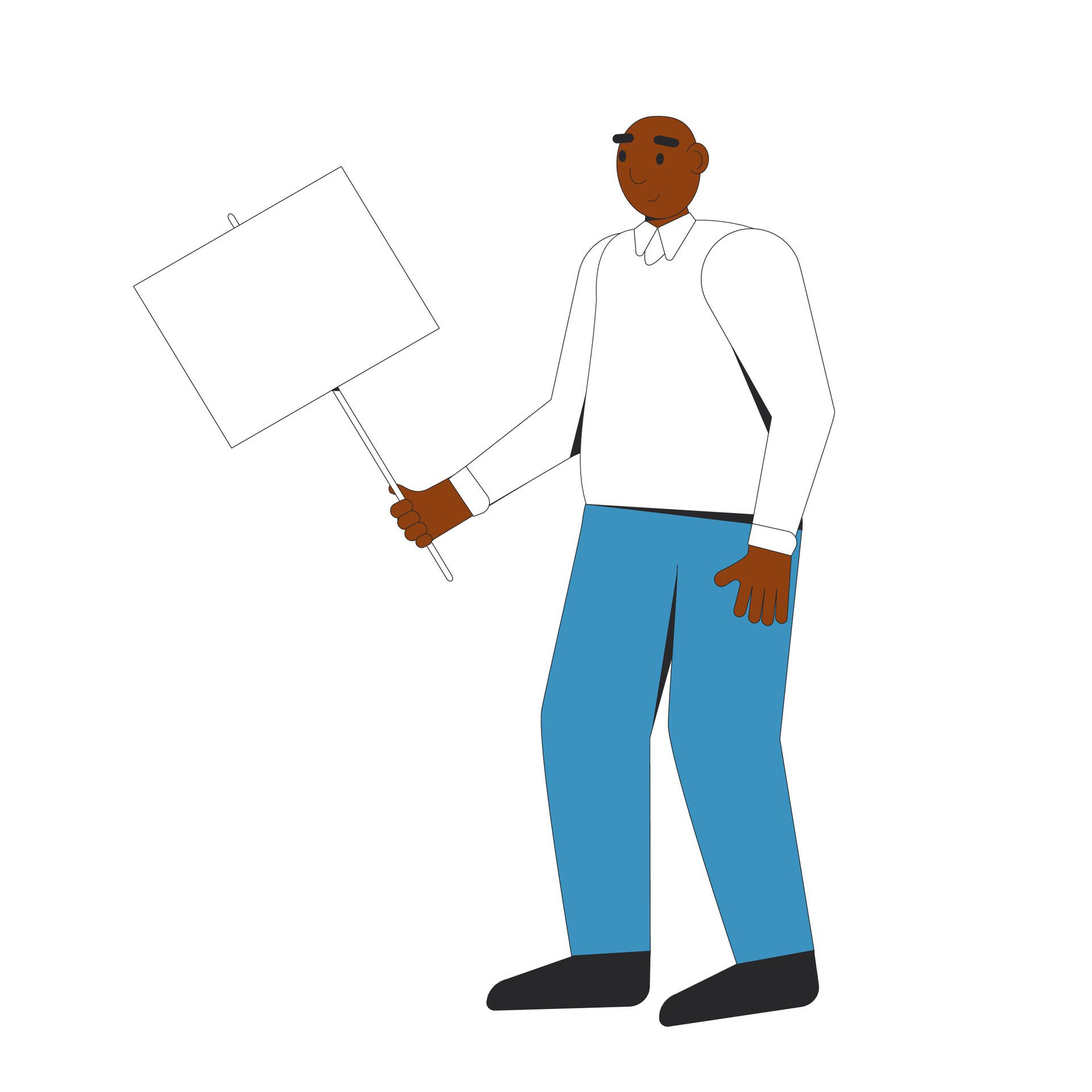 Man walking and holding blank banner. Free Vector