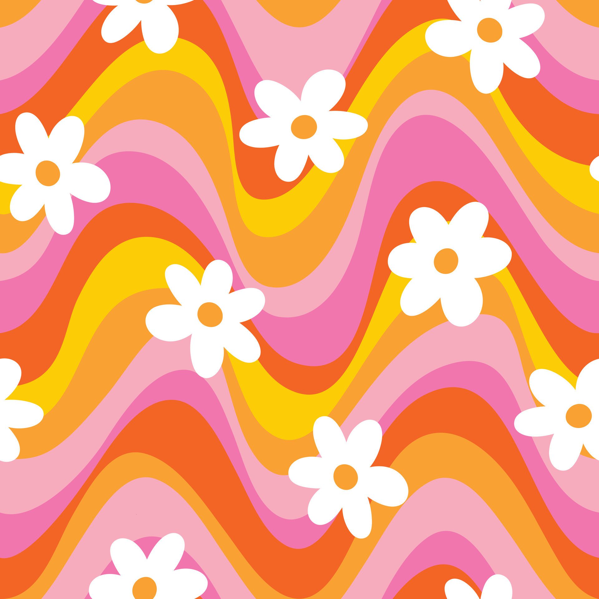 Groovy Floral Pattern Pink Retro Floral Background Groovy Daisy Seamless Pattern Free Vector