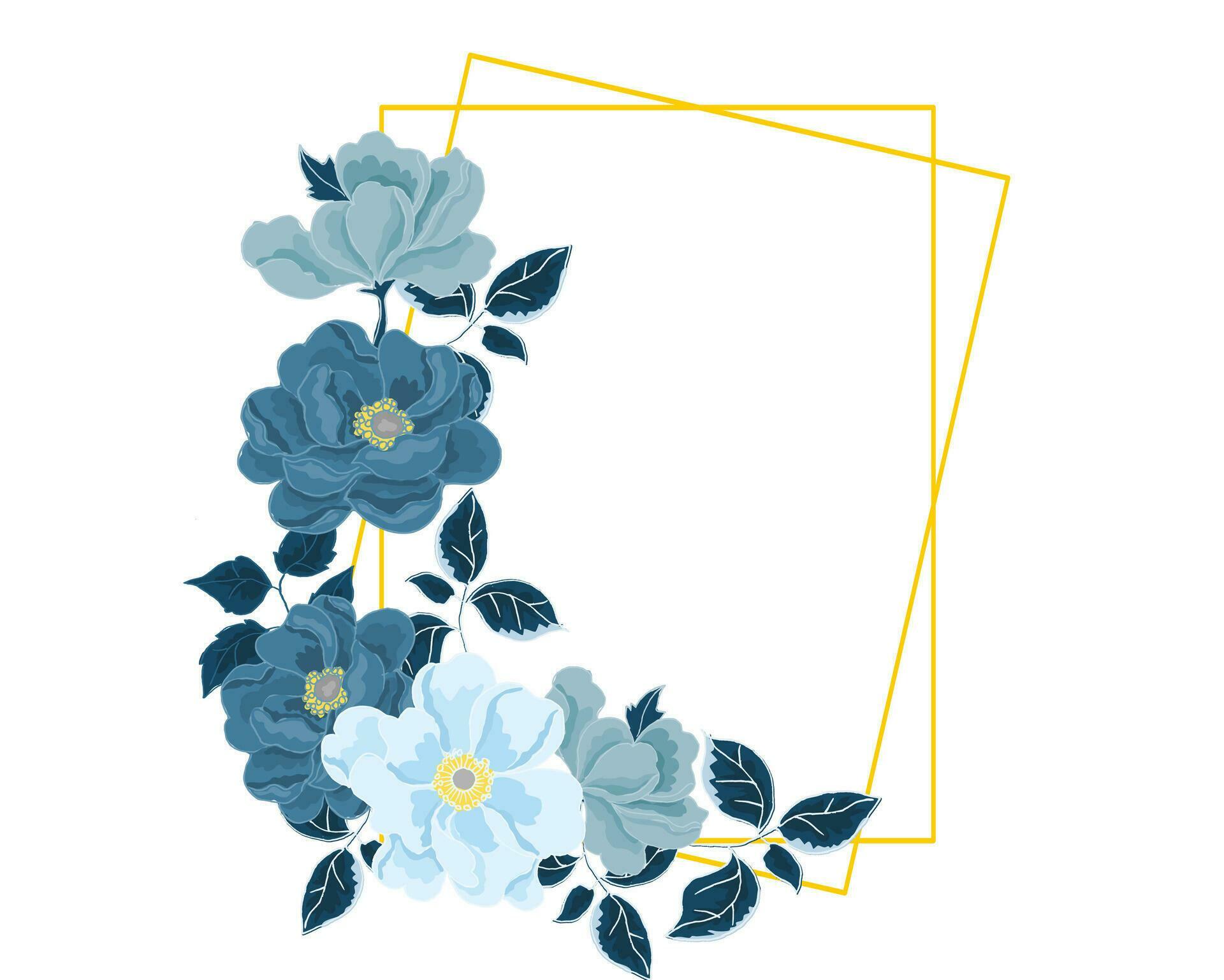 Hand Drawn Blue Anemone Flower Gold Frame Stock Free and Free SVG