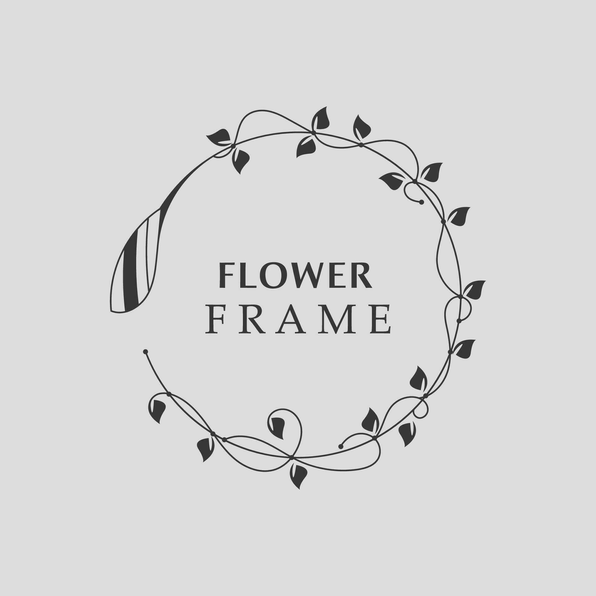 Floral frame flower round shape emblem logotype isolated on white background, leaves luxury linear logo circle style boutique Stock Free