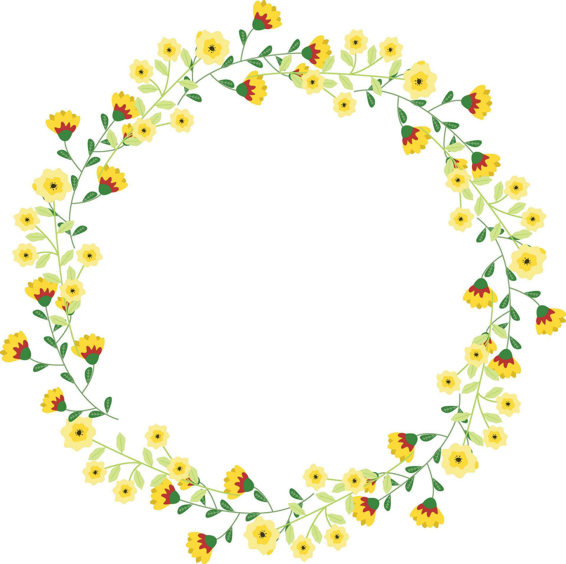 Beautiful round frame with wild flowers. Flat style. for decoration of invitations, greeting cards, print design Stock Free