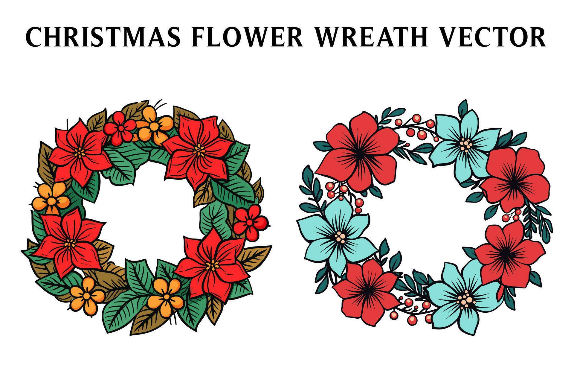 Christmas Flower wreath Vector illustration Free Stock Free