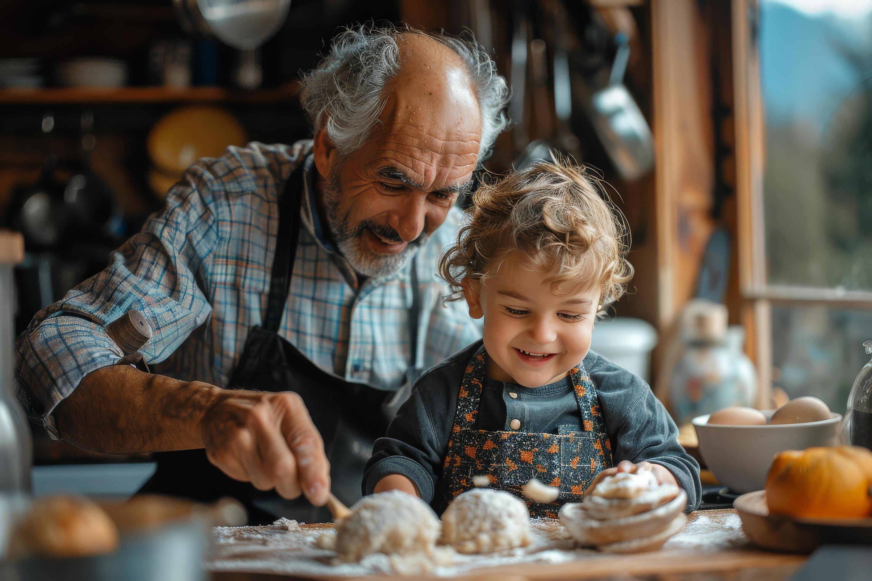 
									Father and Son Baking Together in a Cozy Kitchen Stock Free