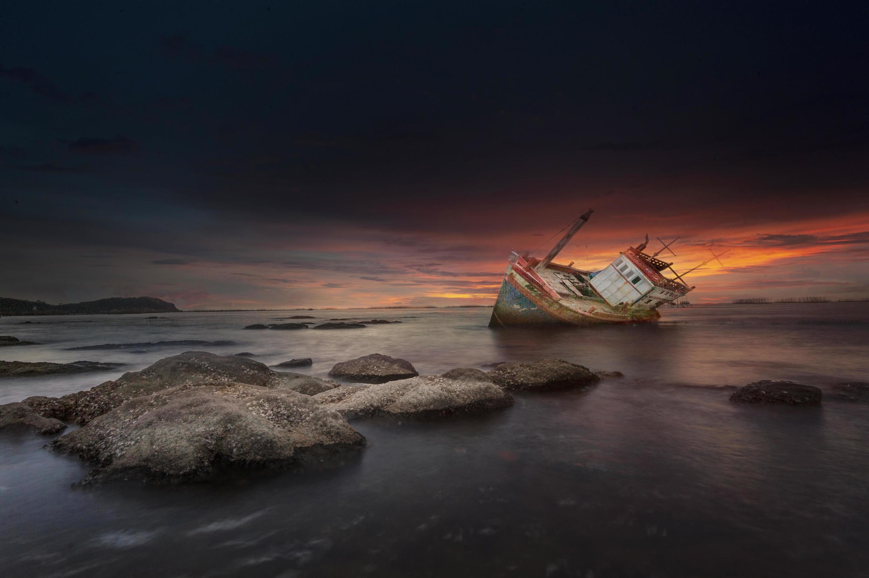 Ship wrecked at sunset in Chonburi Thailand Stock Free