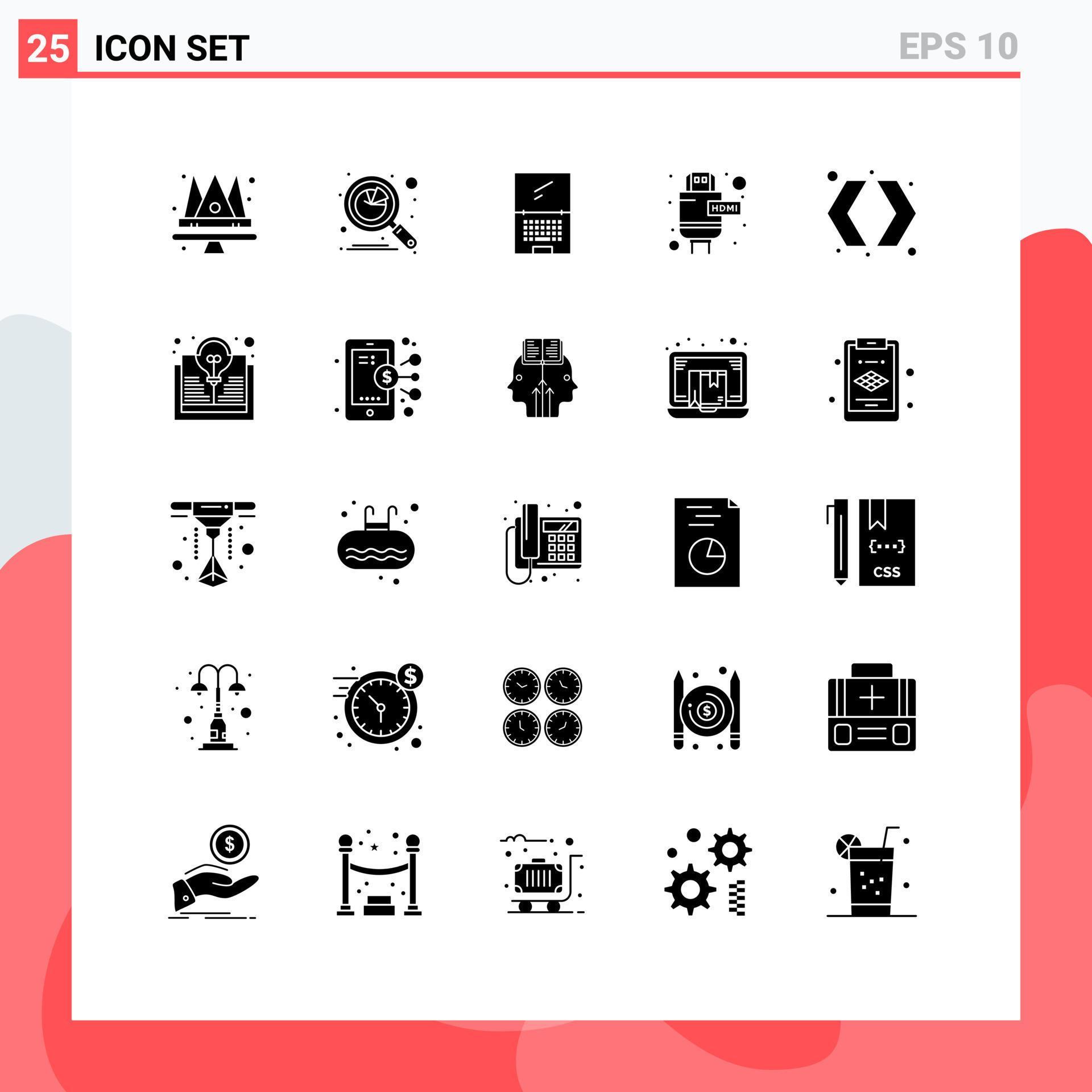 Set of 25 Vector Solid Glyphs on Grid for arrows extension search cable imac Editable Vector Design Elements Stock Free