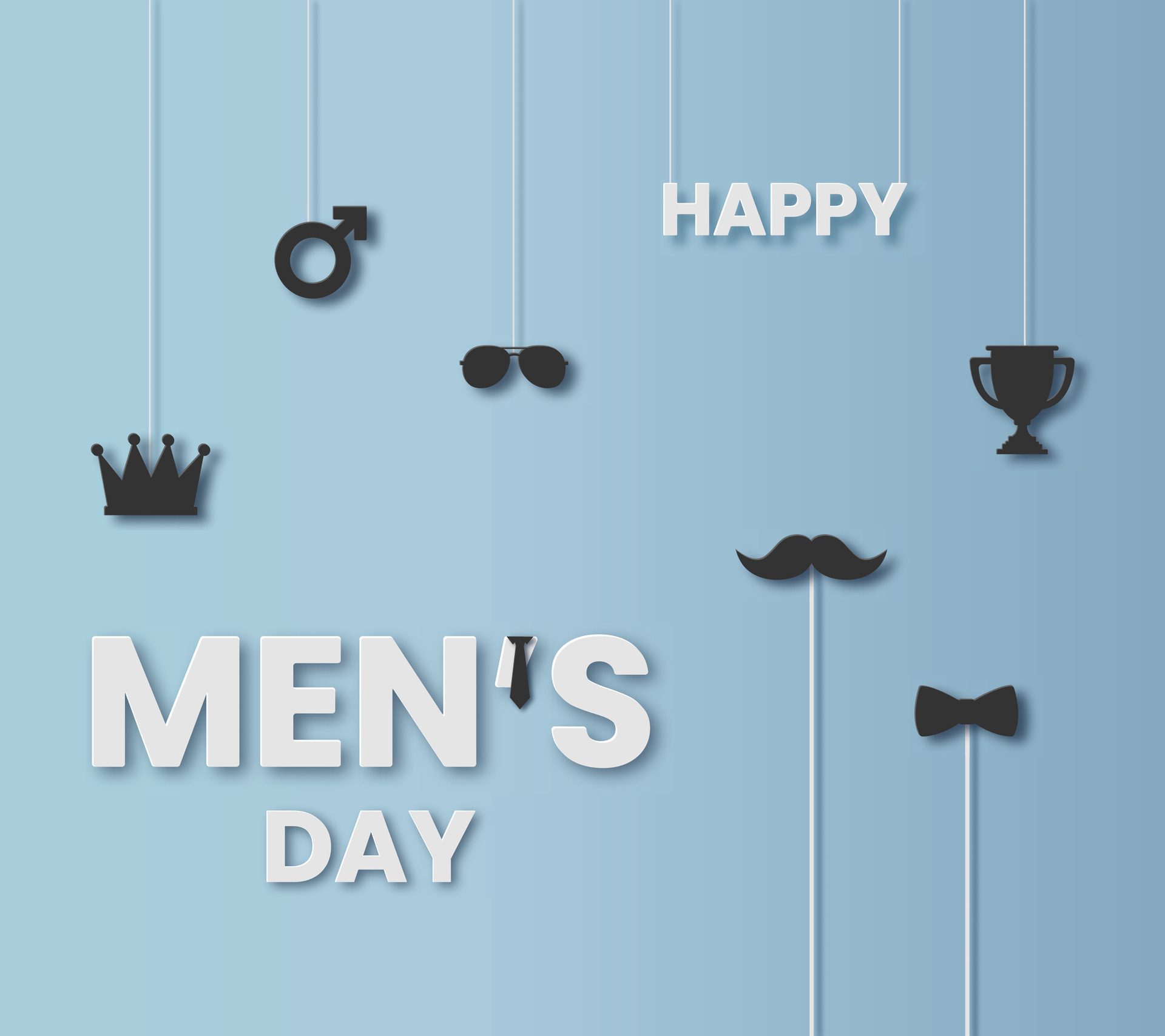 International Mens Day illustration in paper cut style. For a poster or banner and greeting card. Illustration with icons and blue background Free Vector