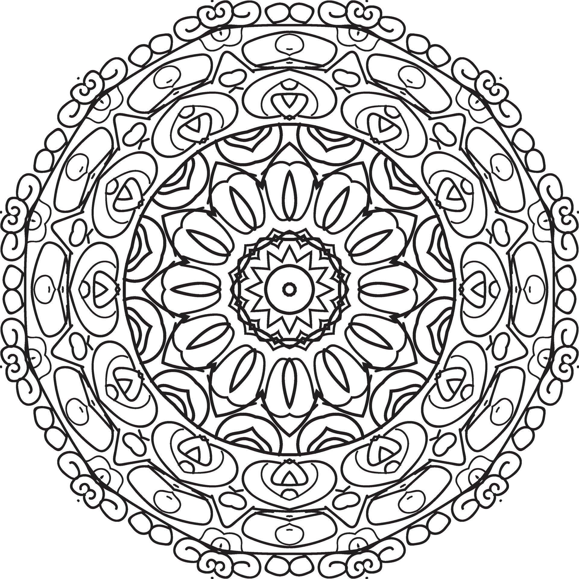 Circular pattern in form of mandala for Henna, Mehndi, tattoo, decoration. Decorative ornament in ethnic oriental style. Coloring book page. Free Vector