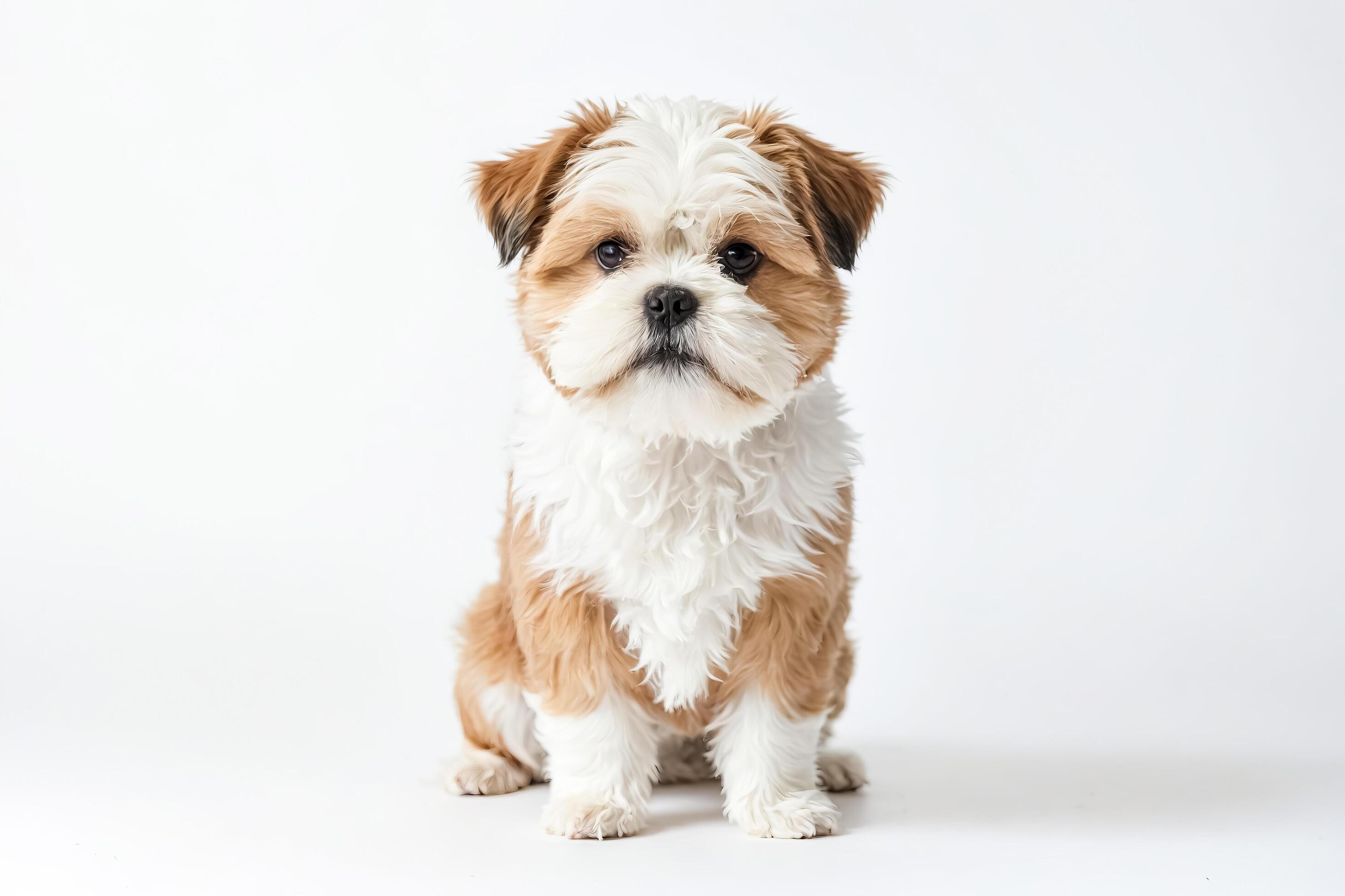 Adorable Fluffy Puppy Sitting On White Background Stock Free