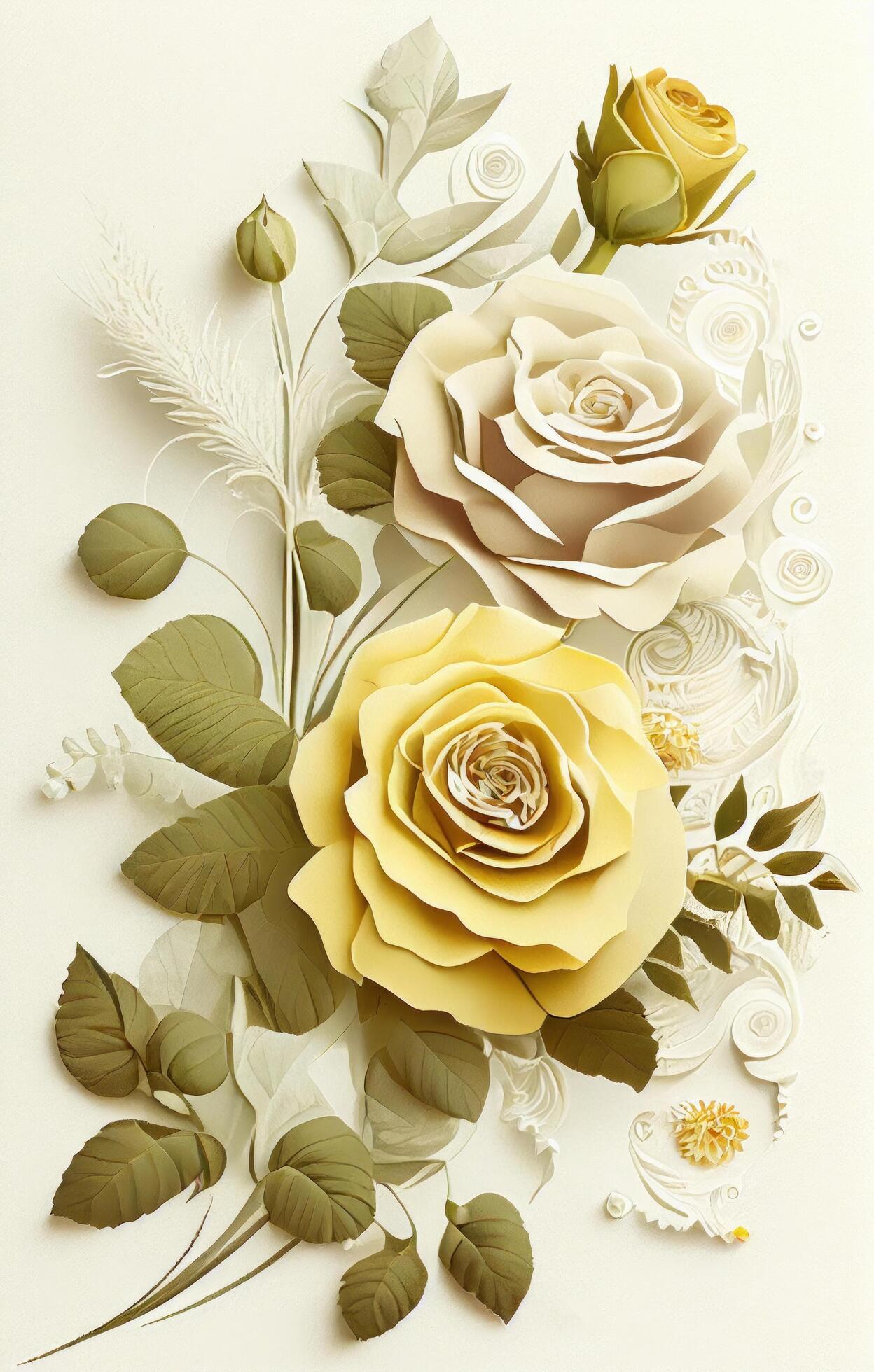 Flower roses art paper cut style. . Stock Free