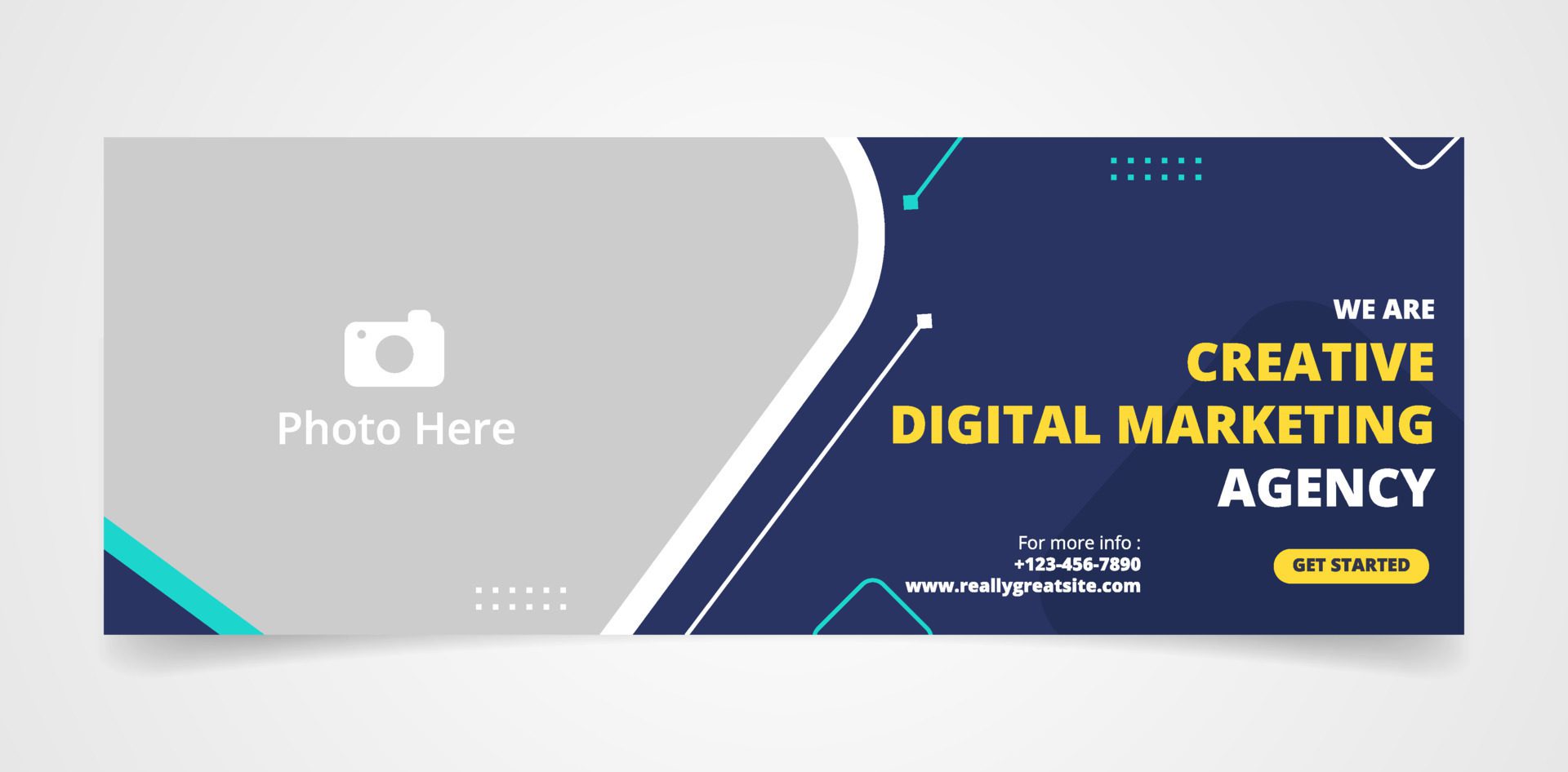 blue white and yellow digital marketing agency web banner template design Free Vector