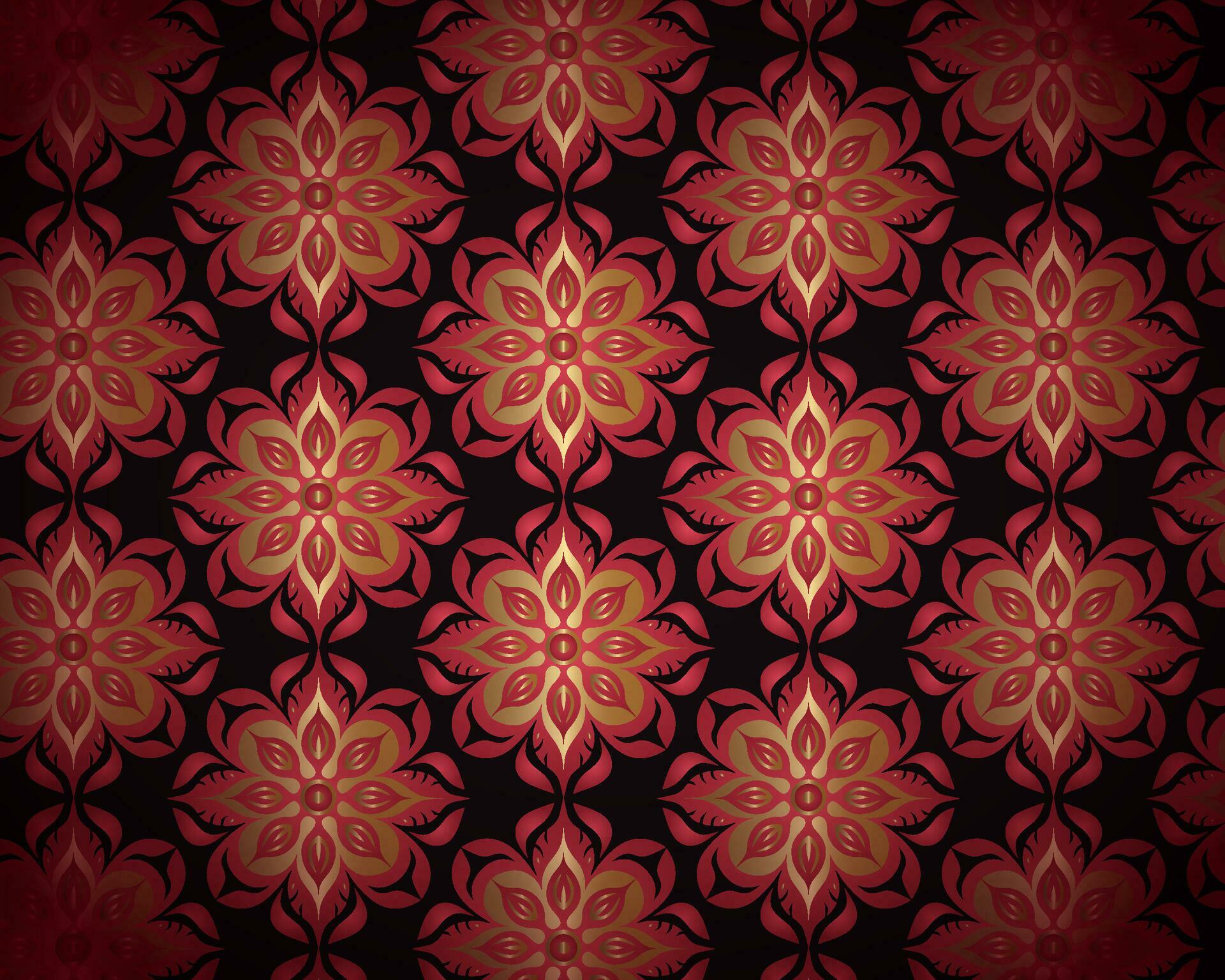 Black and Gold Vintage Wallpaper with Red Flowers Stock Free