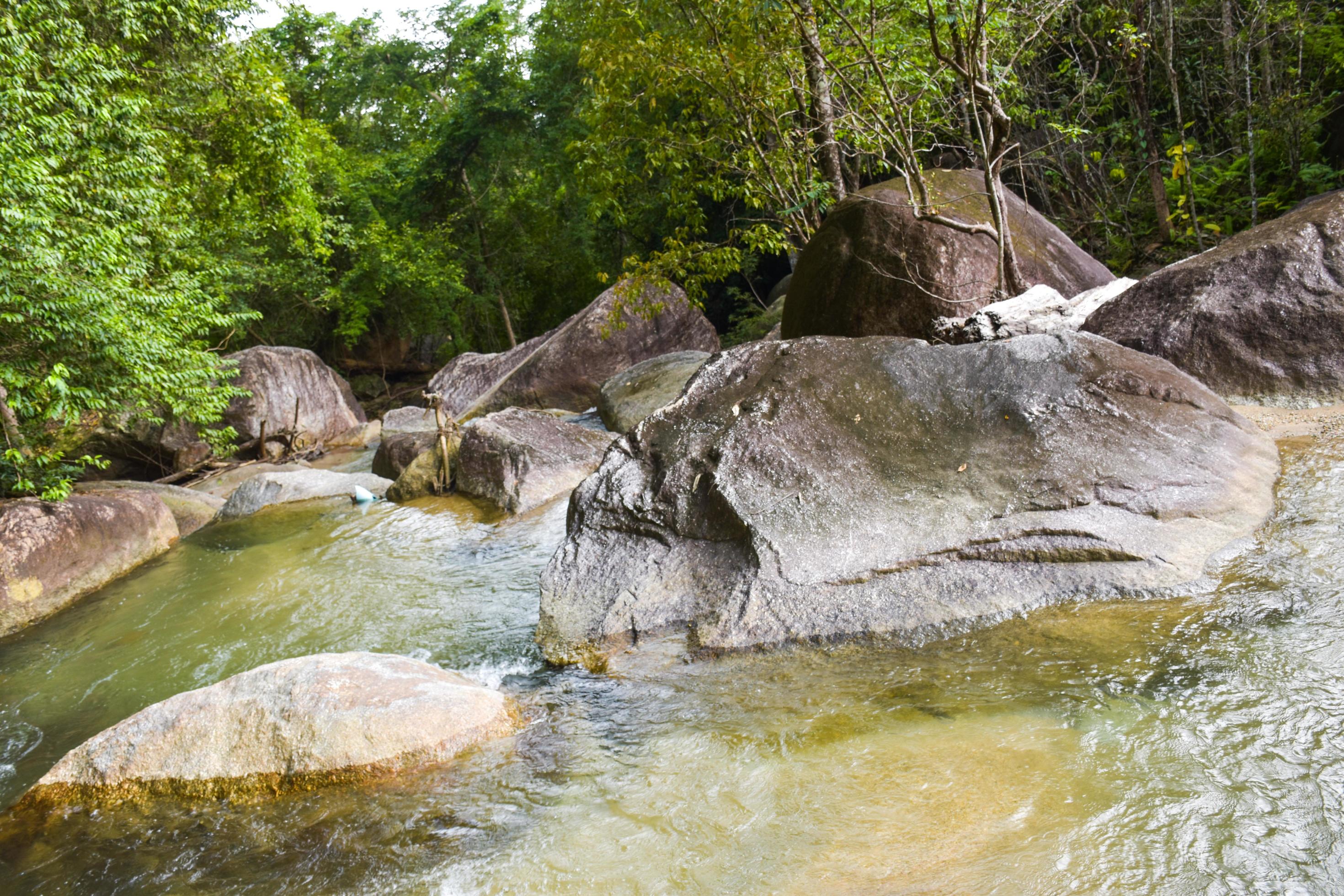 sunlight beauty nature and rock waterfall in south Thailand Stock Free