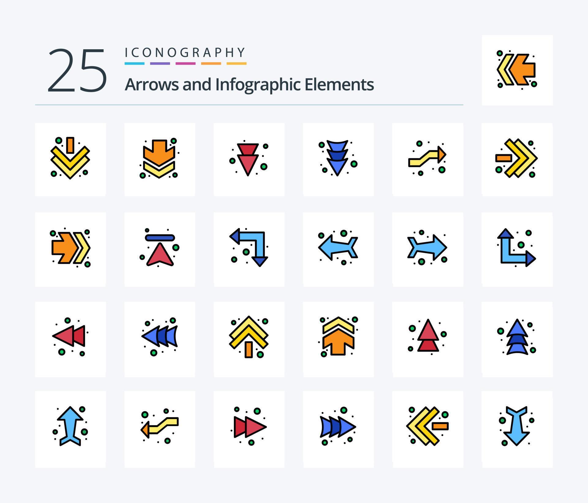 Arrow 25 Line Filled icon pack including down. arrows. fast forward. arrow. up Stock Free