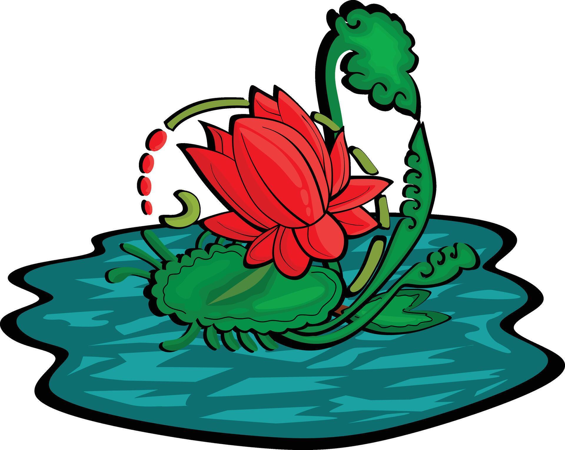 Illustration of Red Water lily Flower on Water Stock Free