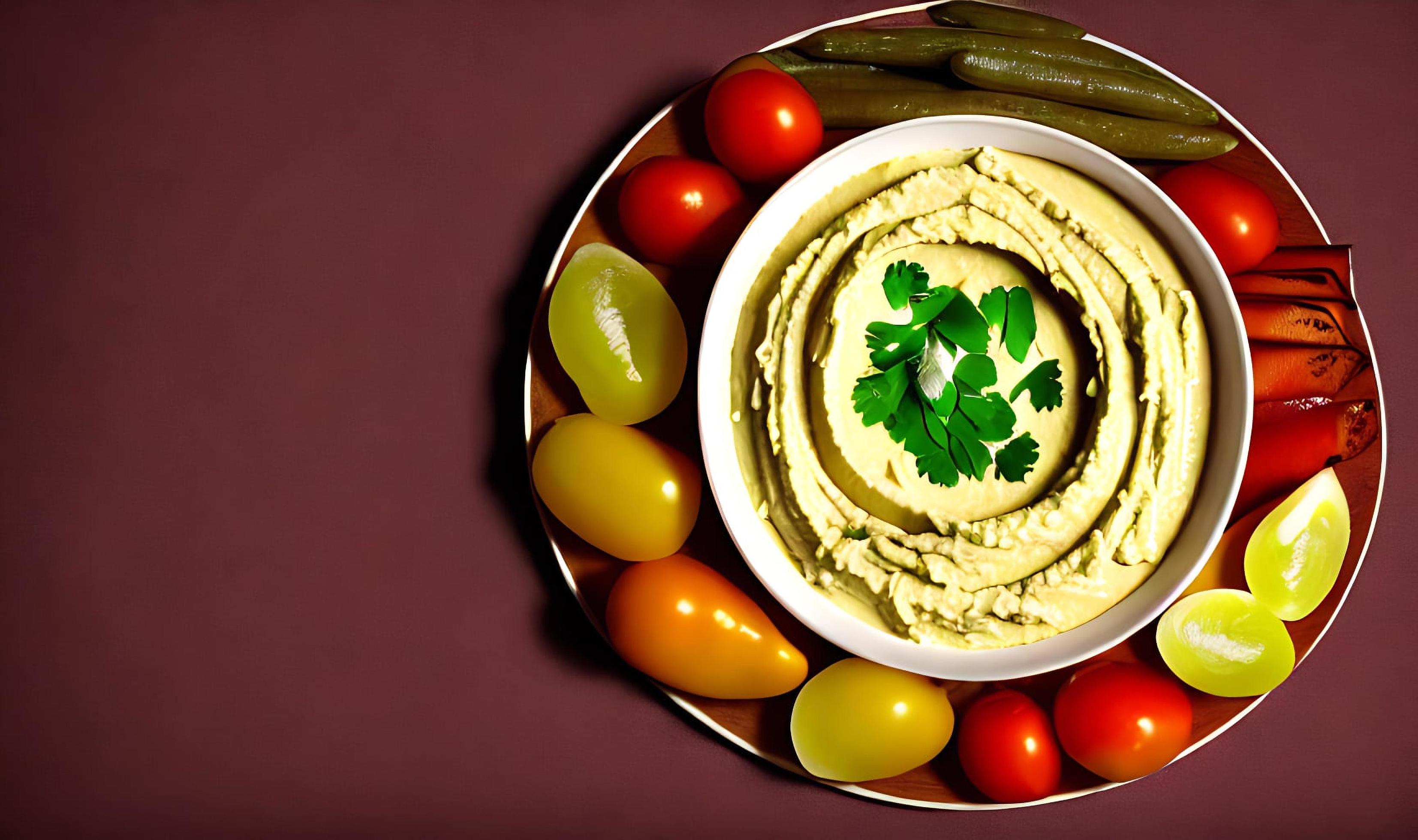 Healthy food. Traditional freshly made organic hummus. Stock Free