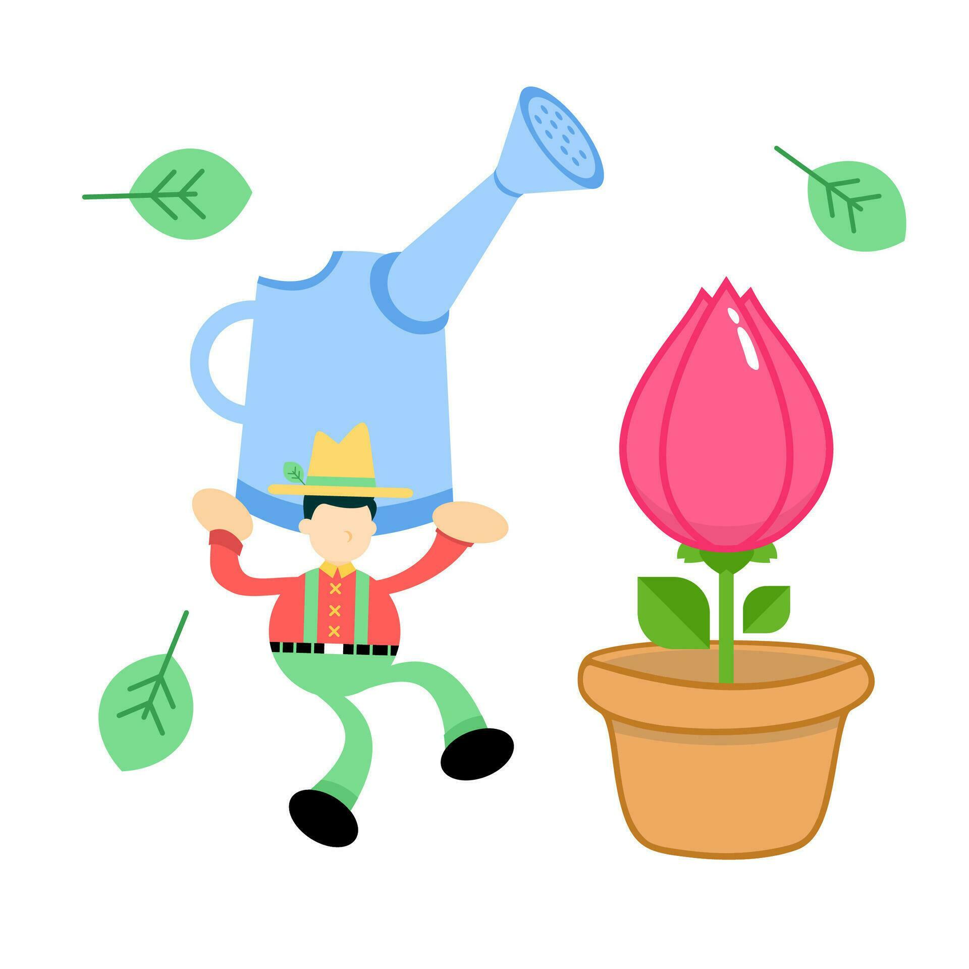 farmer man agriculture and pink tulip blossom flower cartoon doodle flat design style vector illustration Stock Free and Free SVG