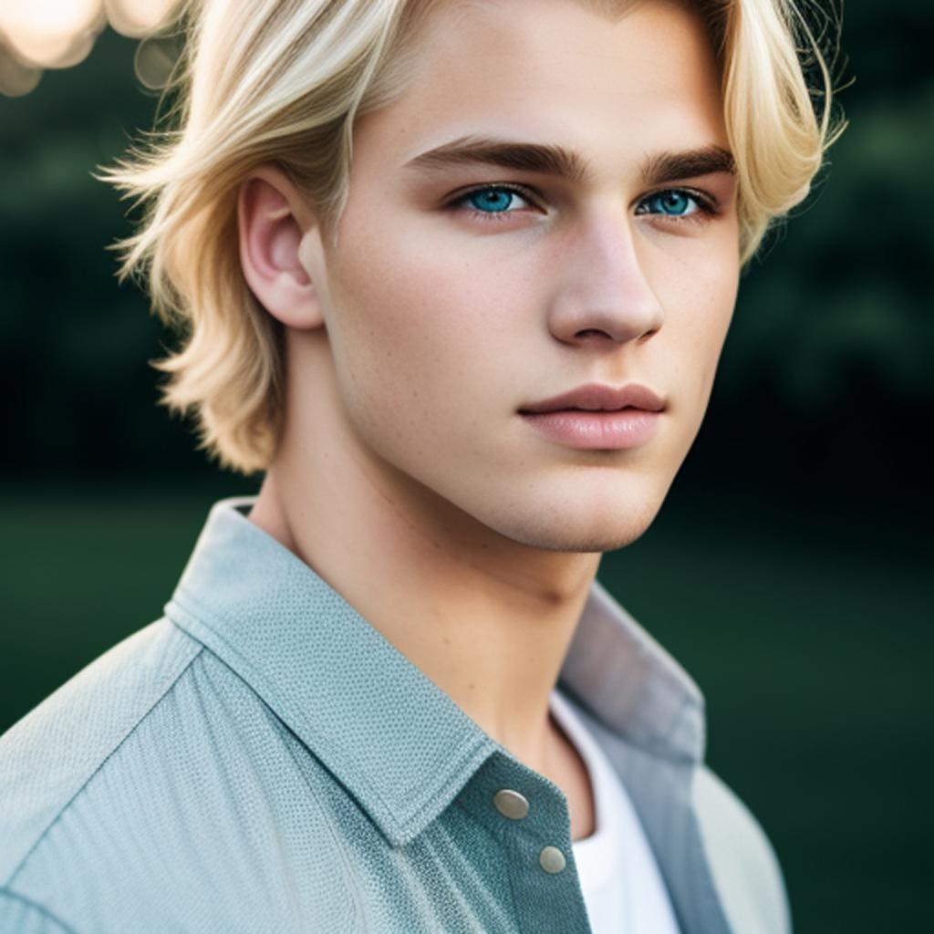 Young man, blond hair, by @ai_generated