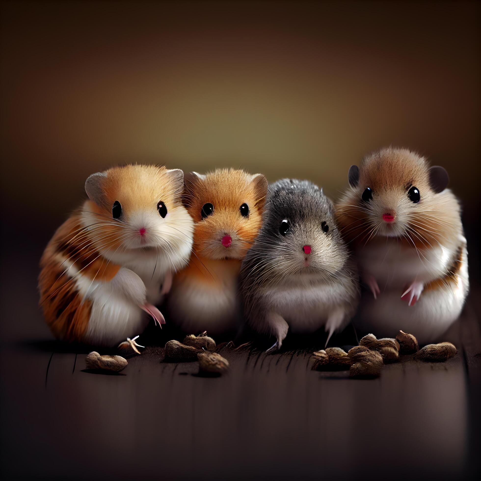 Hamster family on a dark background. 3d render illustration., Image Stock Free