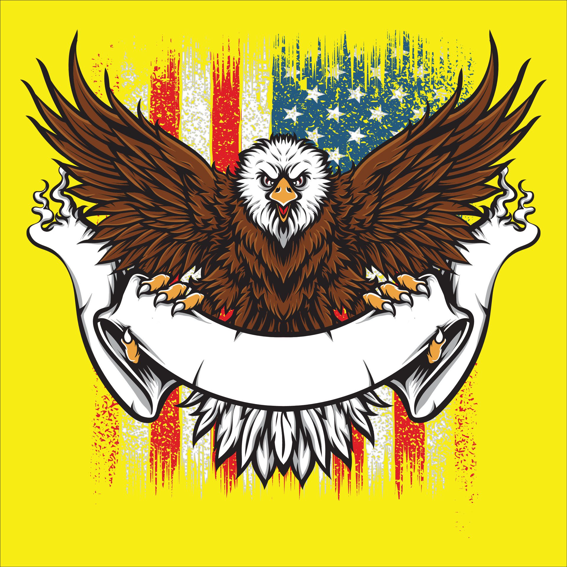 An eagle with a banner and an american flag. Free Vector