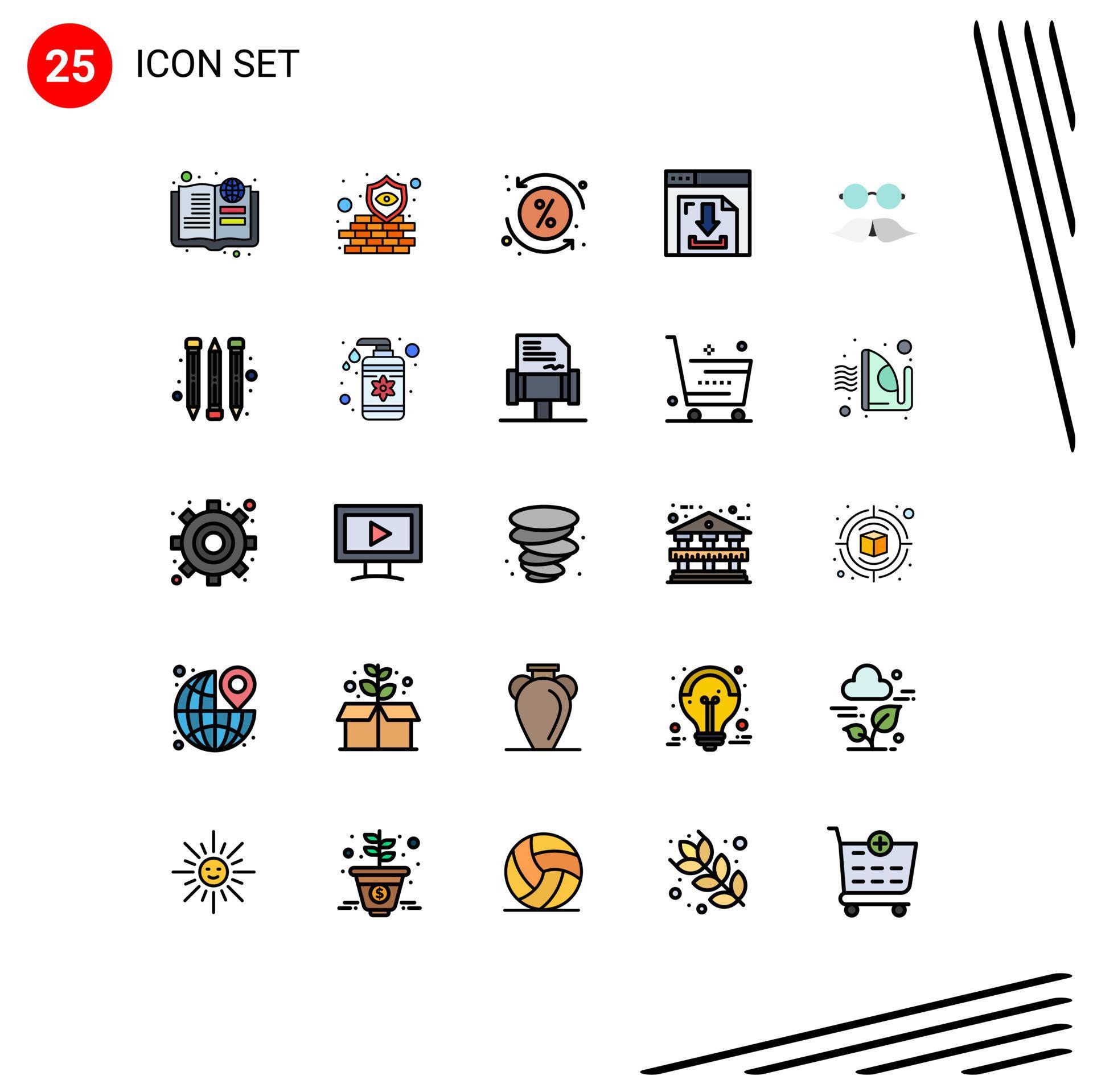 Mobile Interface Filled line Flat Color Set of 25 Pictograms of hipster multimedia costs internet arrows Editable Vector Design Elements Stock Free