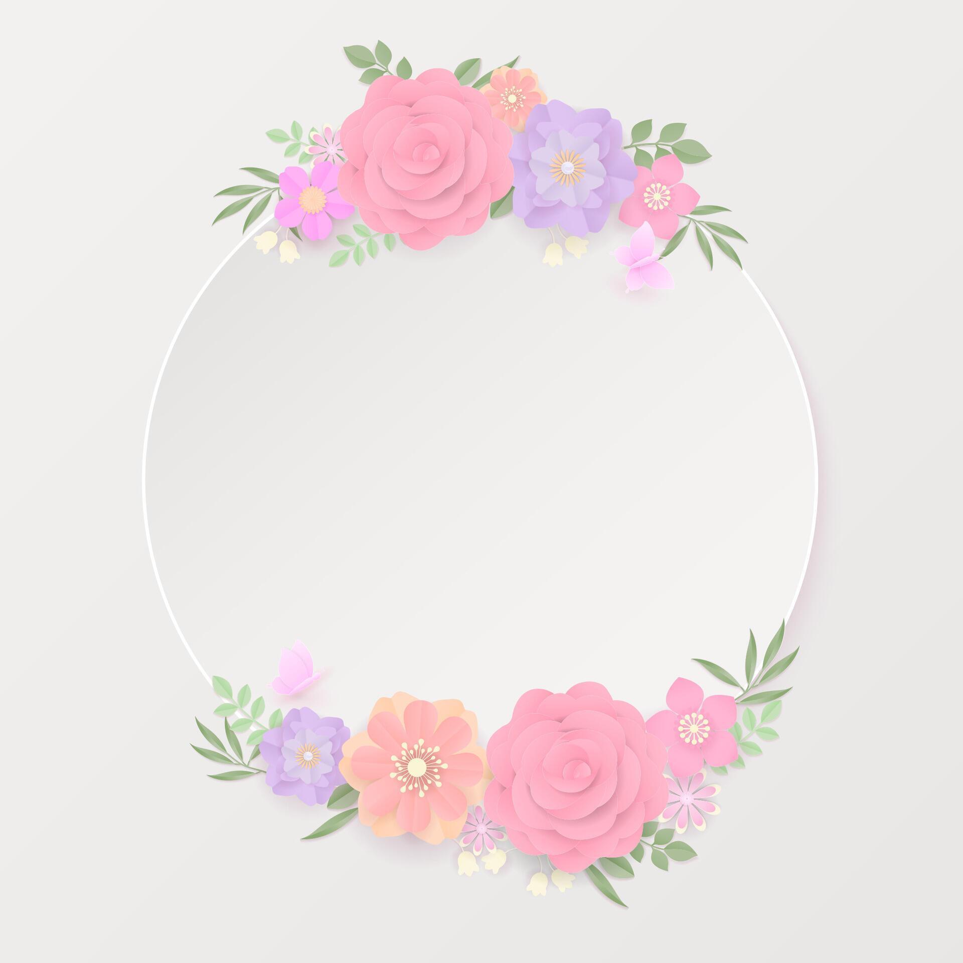 Pastel paper flowers wreath and white banner Stock Free