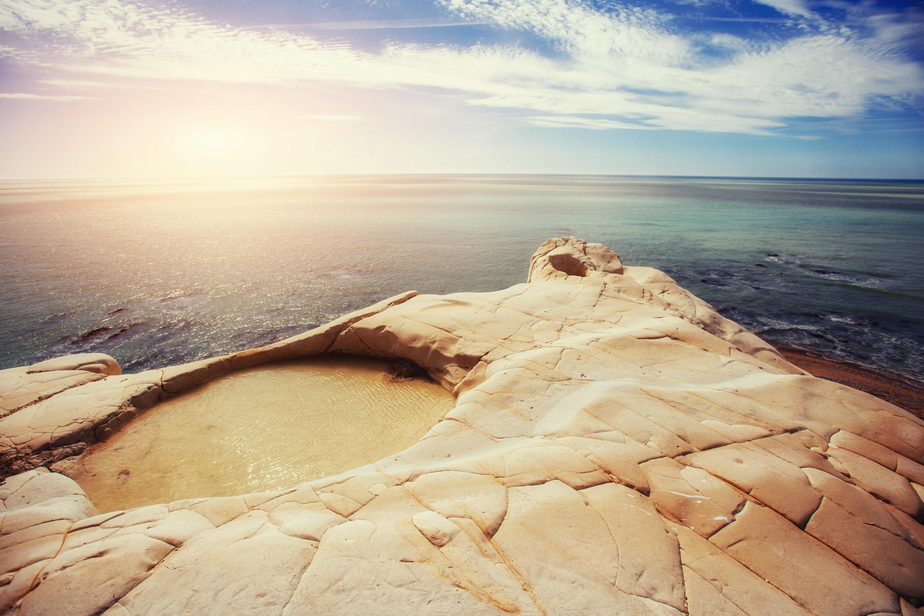 rocky sea coast in the summer. Beauty world Stock Free