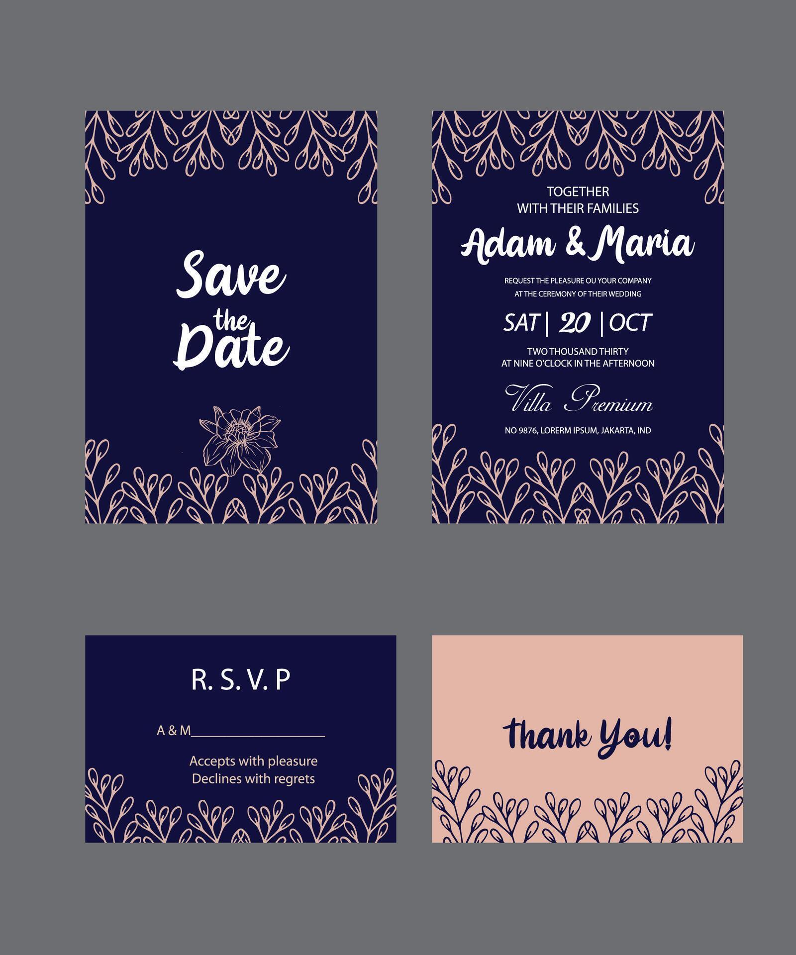 Wedding invitation card with pink flower vectors Stock Free