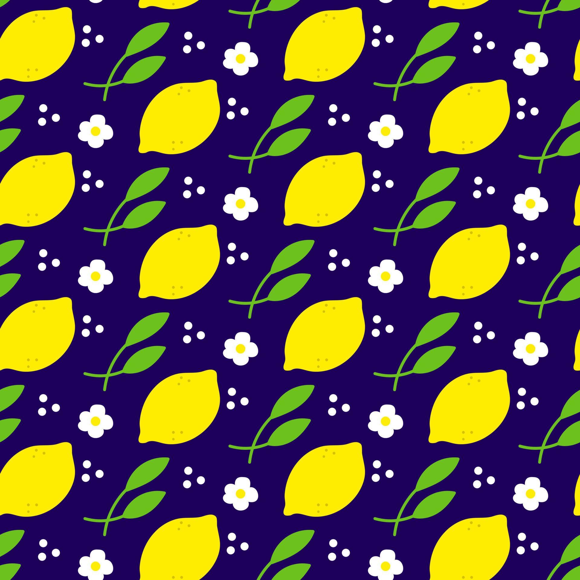 Pattern with lemon, leaves, flower chamomile and white dots. Modern natural minimalism background design. Stock Free