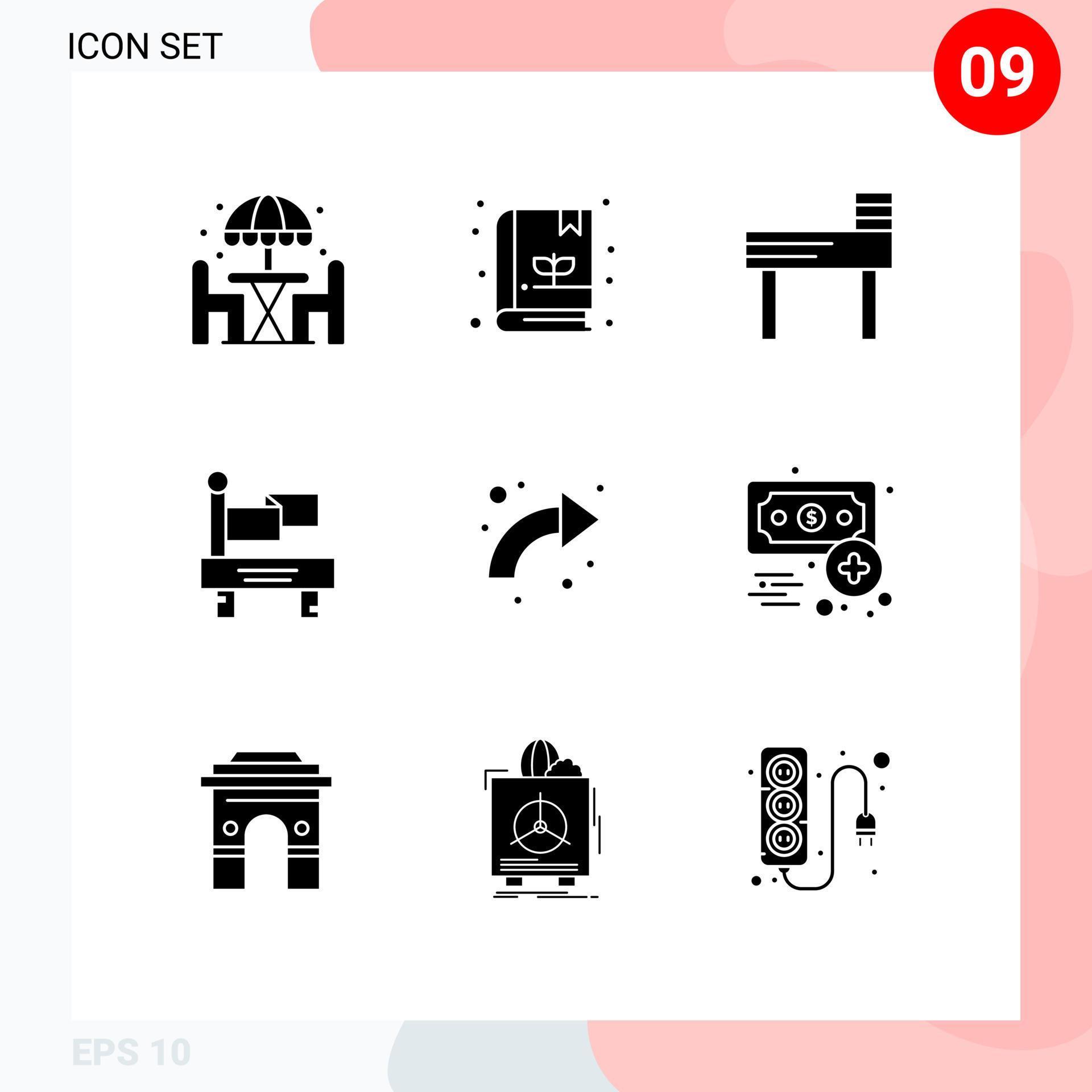 User Interface Pack of 9 Basic Solid Glyphs of up curved education arrows transportation Editable Vector Design Elements Stock Free