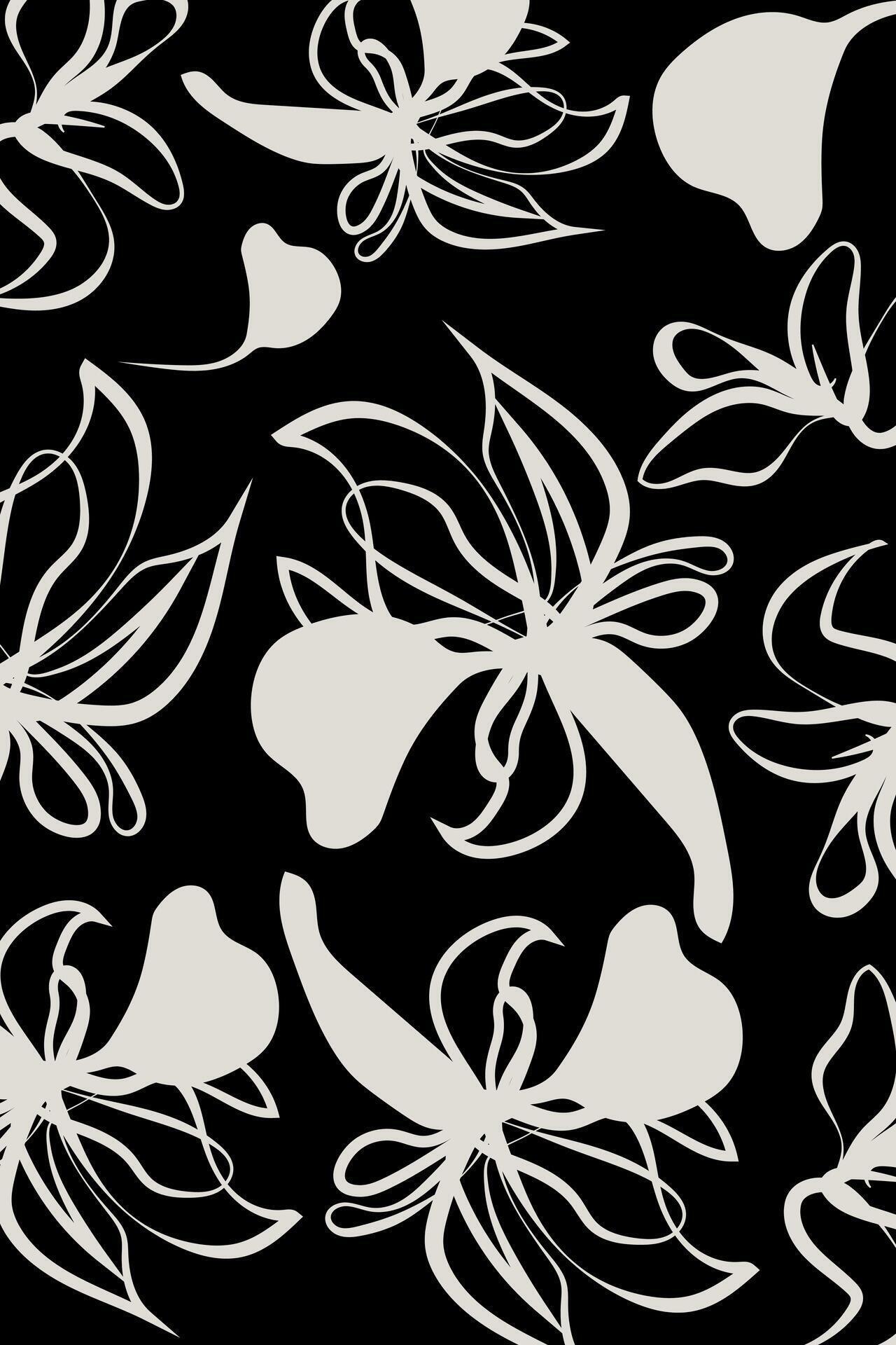 Fashionable template for design. Modern Floral pattern textile. Hand drawn simple abstract flowers black and white tone. Trendy collage pattern Stock Free