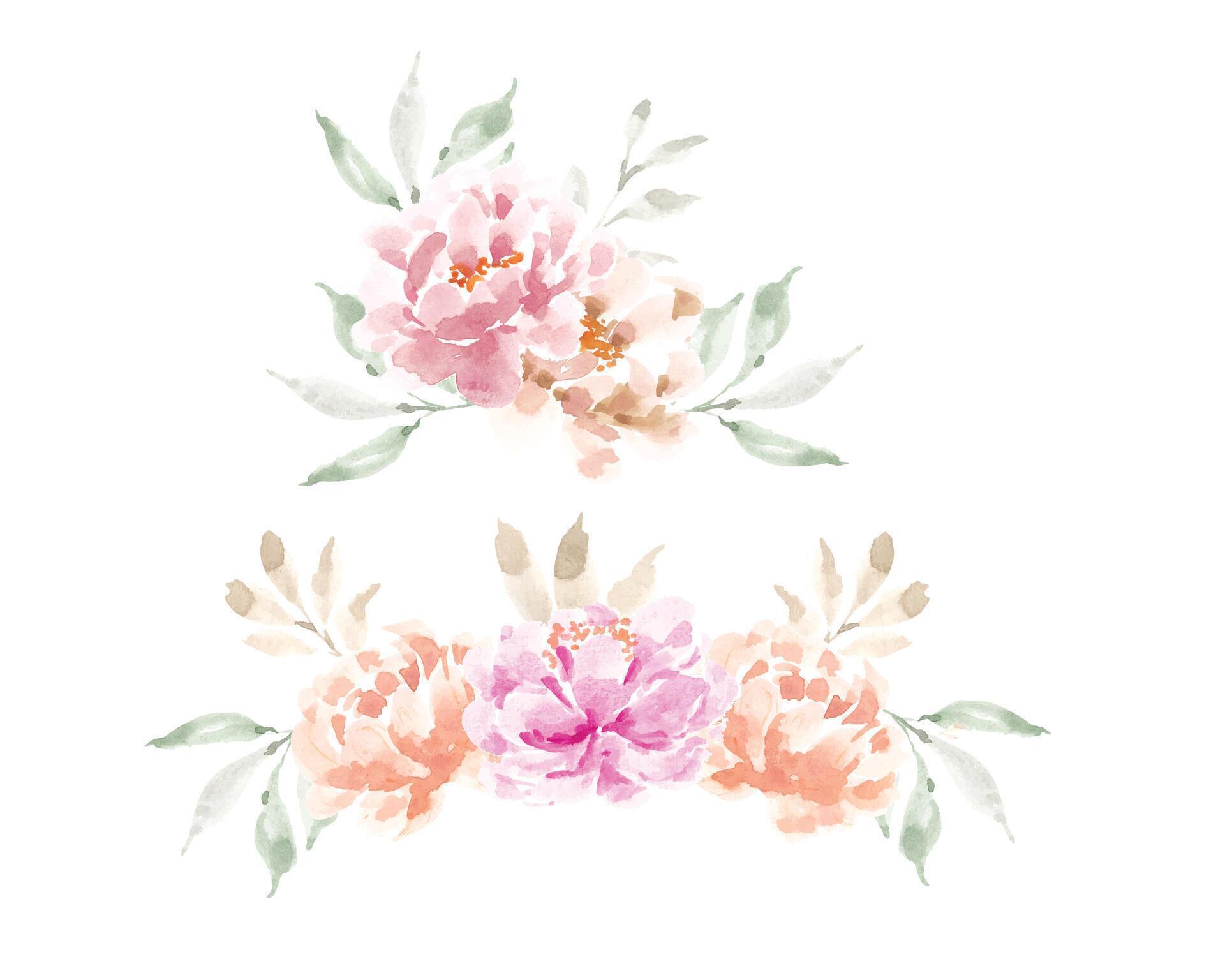 Pink and Pastel Peony Watercolor Flower Arrangement Stock Free