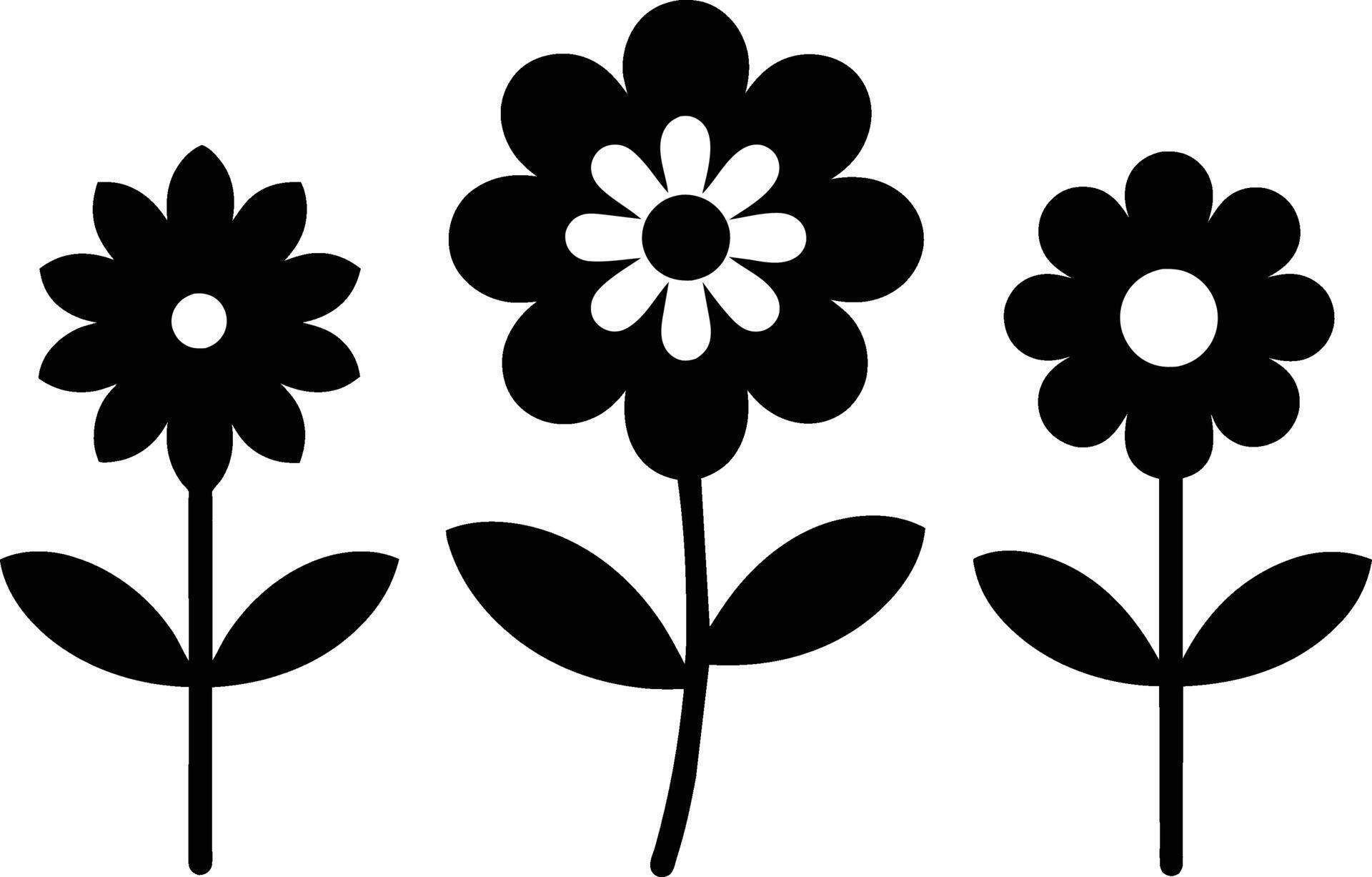 Set of black Cute Flowers Icons on white background Stock Free