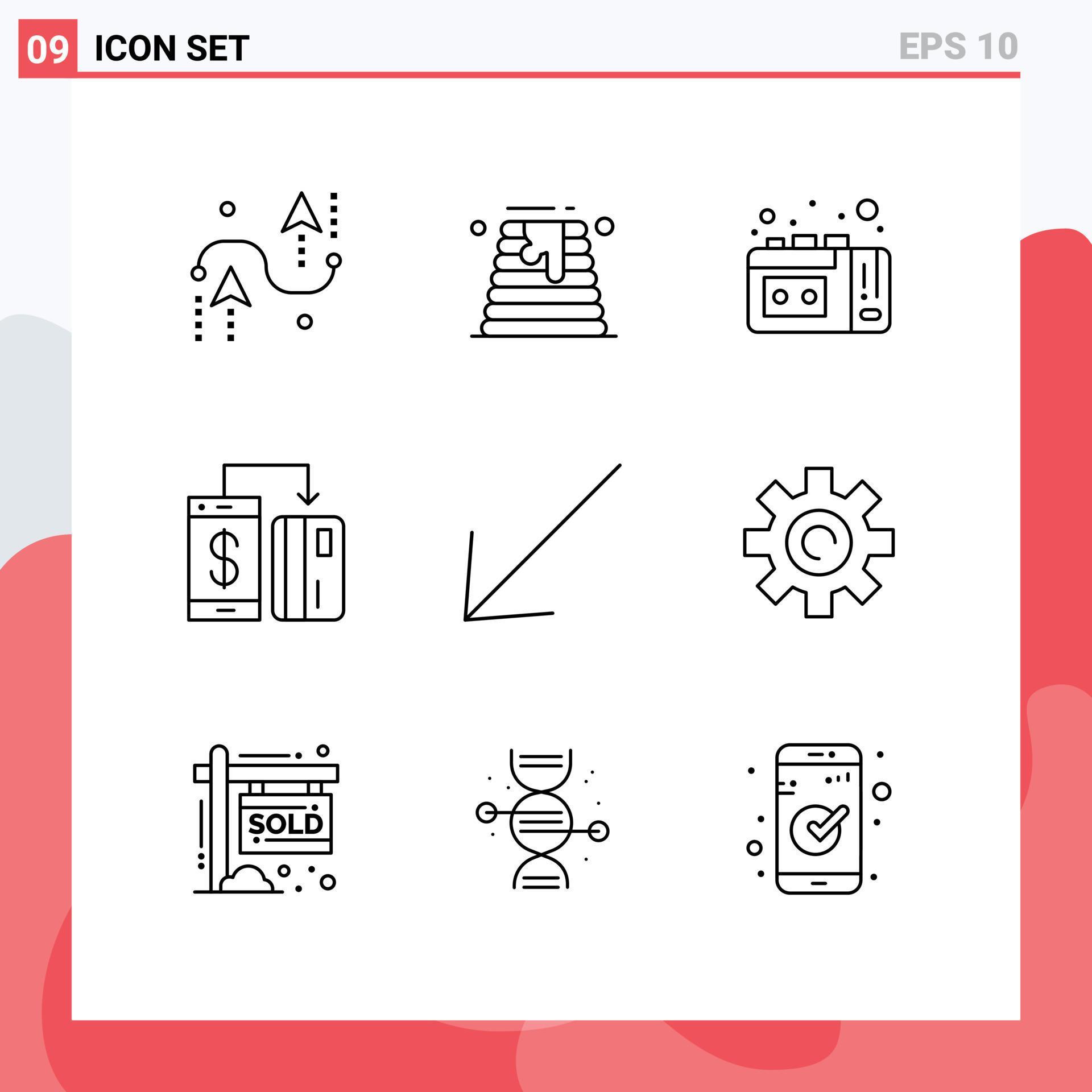 Set of 9 Modern UI Icons Symbols Signs for arrow payment wedding cake machine cashless Editable Vector Design Elements Stock Free