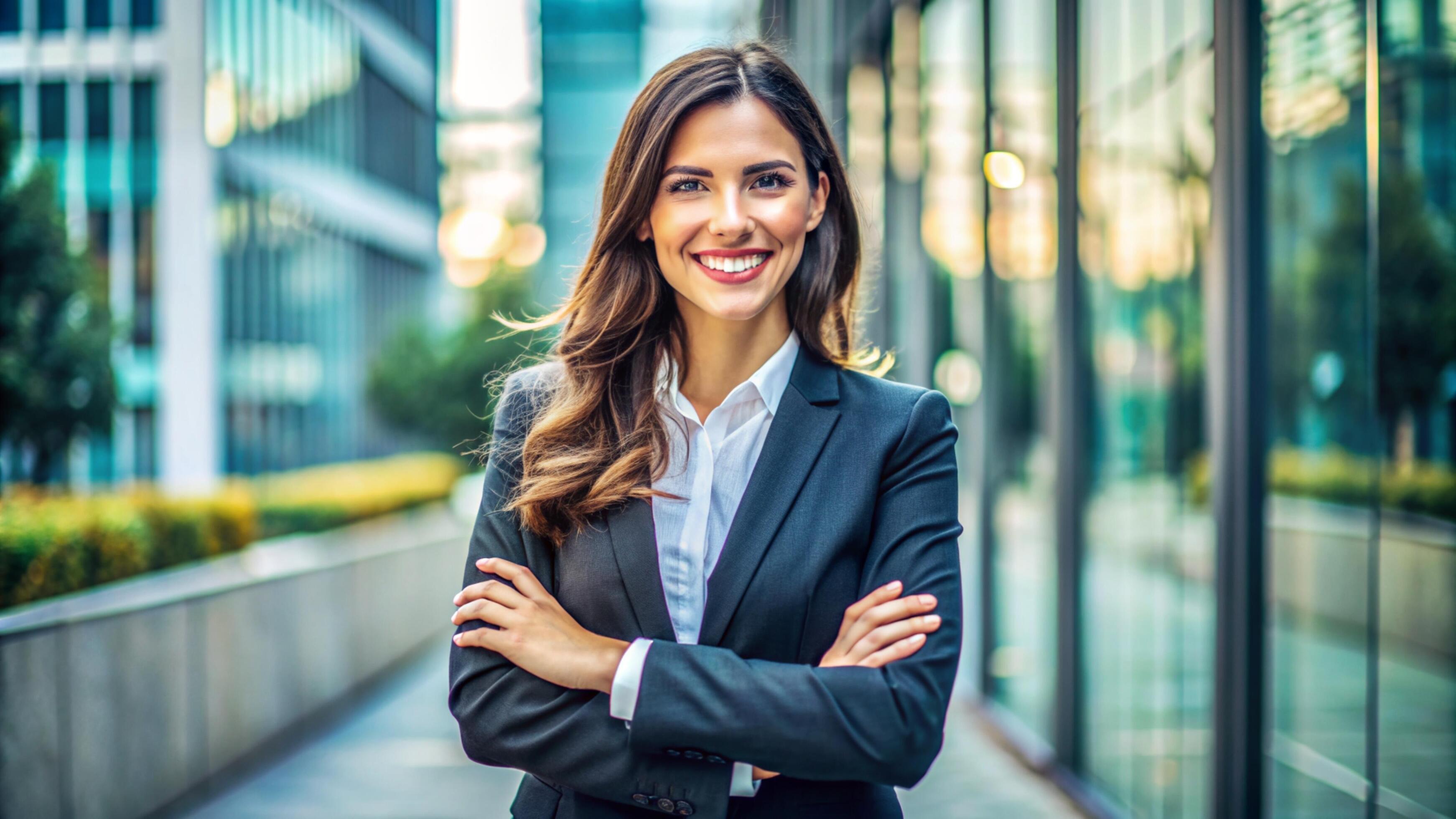 A Young happy pretty smiling professional business woman Stock Free