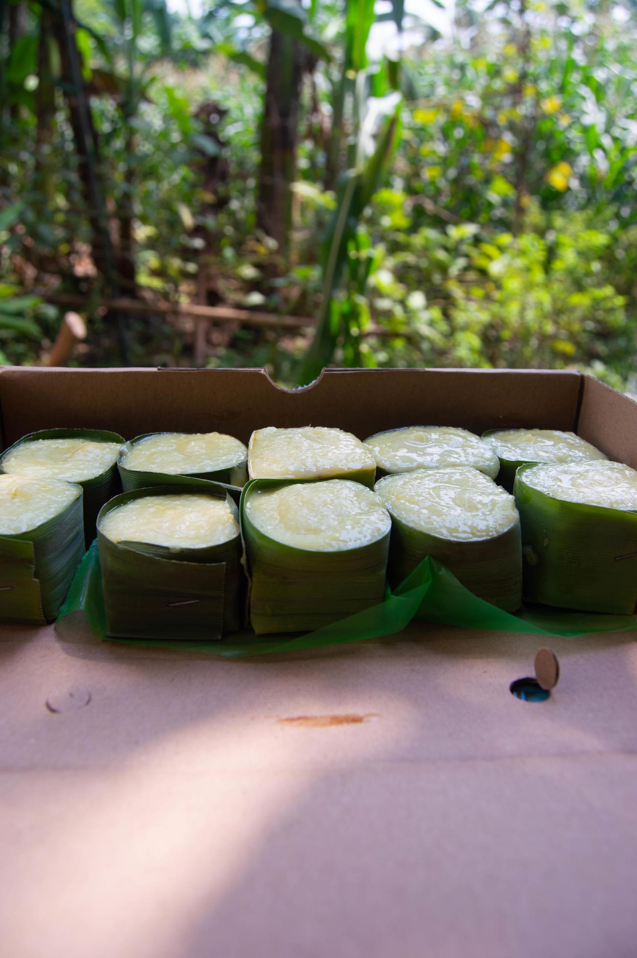 sweet snacks from sticky rice with durian topping. Indonesian traditional food. Stock Free