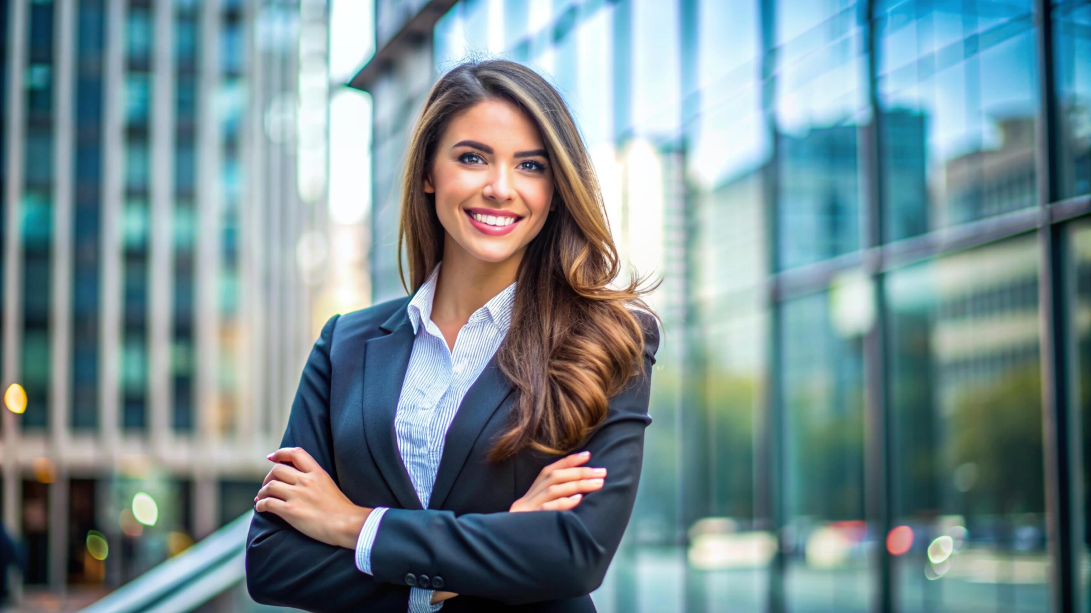 A Young happy pretty smiling professional business woman Stock Free