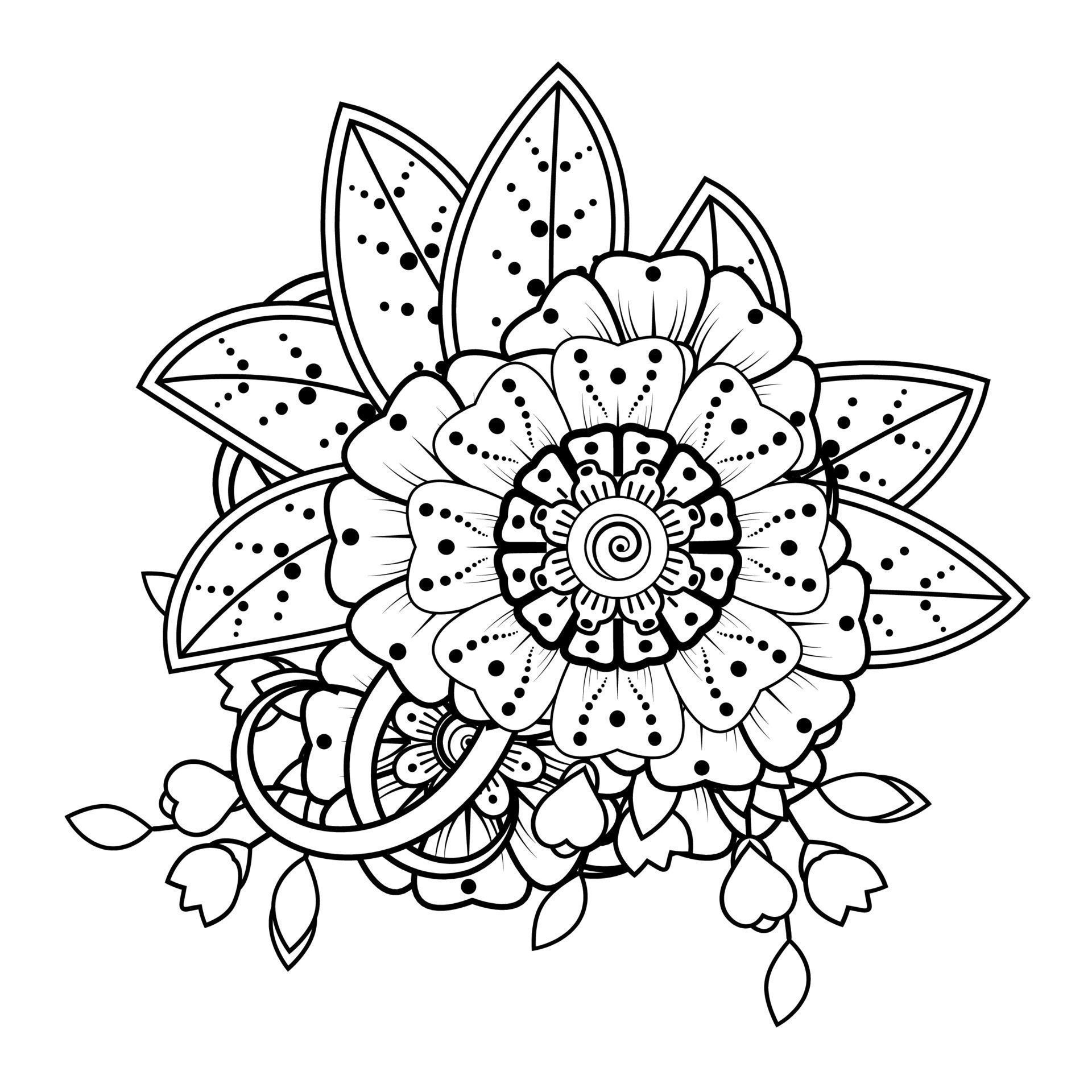 Flowers in black and white. Doodle art for coloring book Stock Free