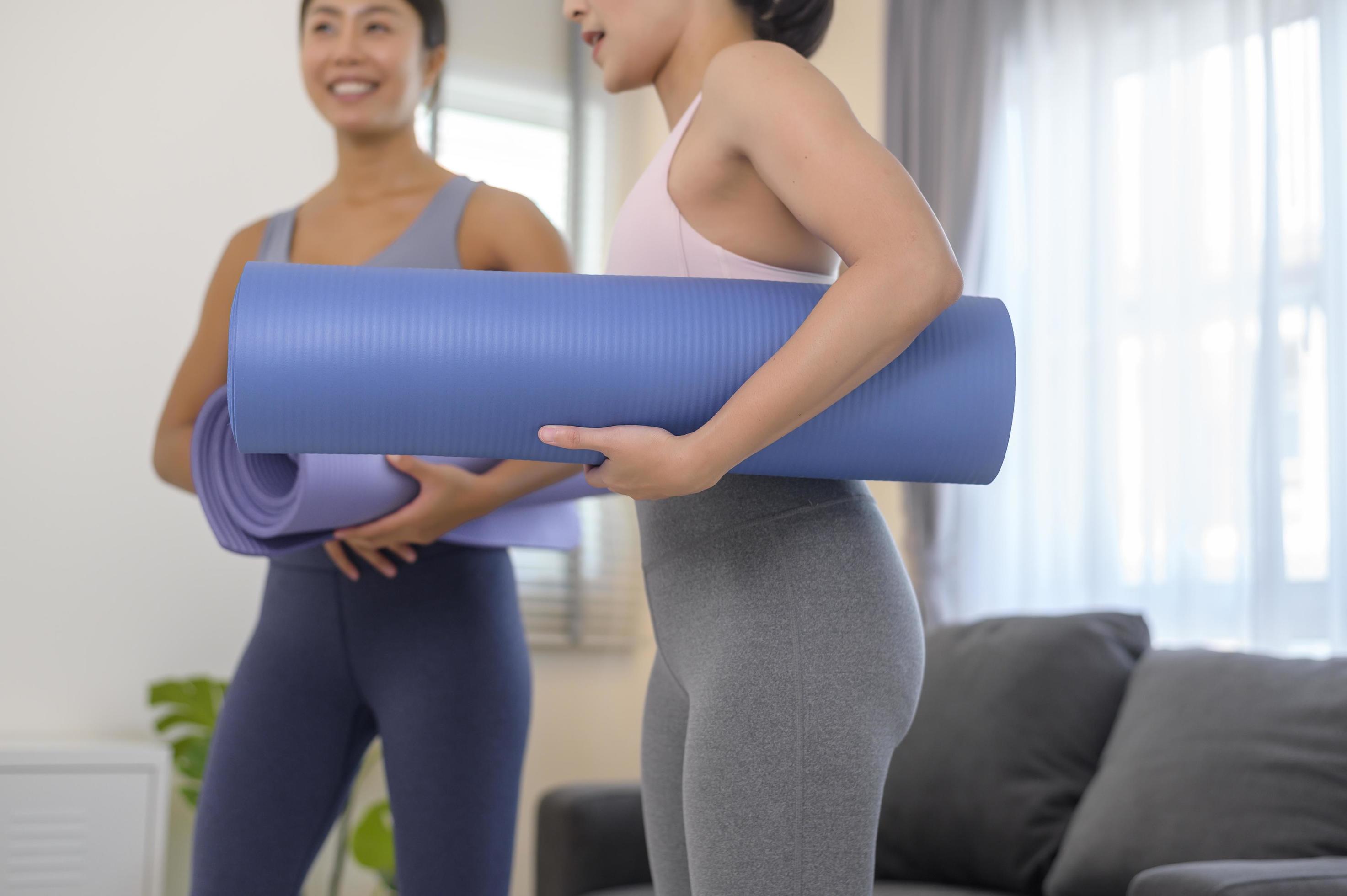 Fit young woman holding yoga mat, sport and healthy lifestyle concept. Stock Free